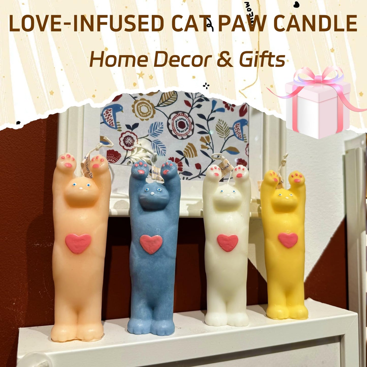 4 Pack Cute Cat Candle Set, Aroma Soy Wax Decorative Candle, Handcrafted Natural Scented Aesthetic Candle Set for Table Photo Prop Birthday Gift, Prefect for Meditation Stress Relief Mood Boosting