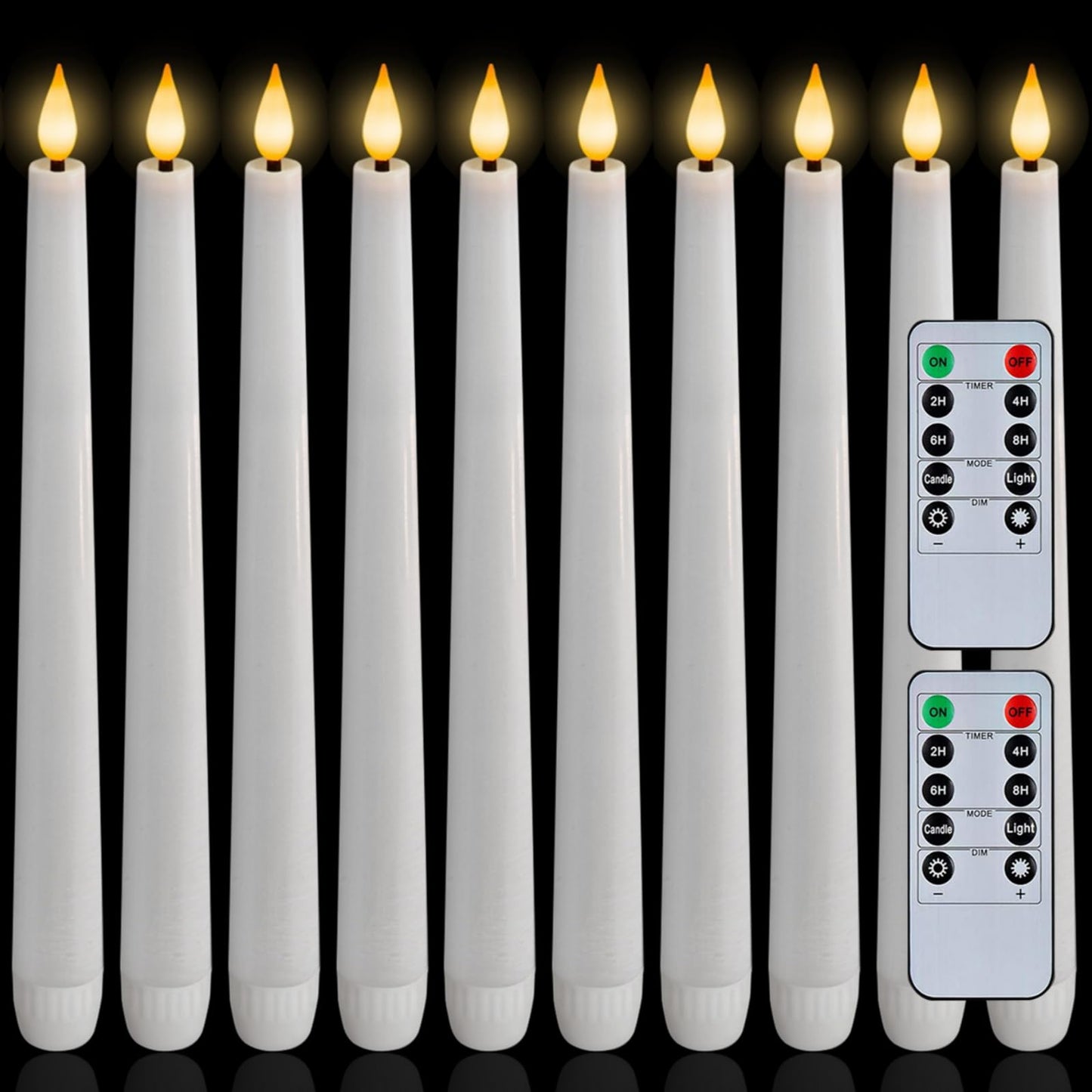 Homemory 12 Pcs Waxy Flameless Taper Candles with Remote, Led Flameless Candlesticks Classic Tall Candle, Flickering Battery Operated Taper Candles for Bedroom, Dining Room, White, 9.6 inches