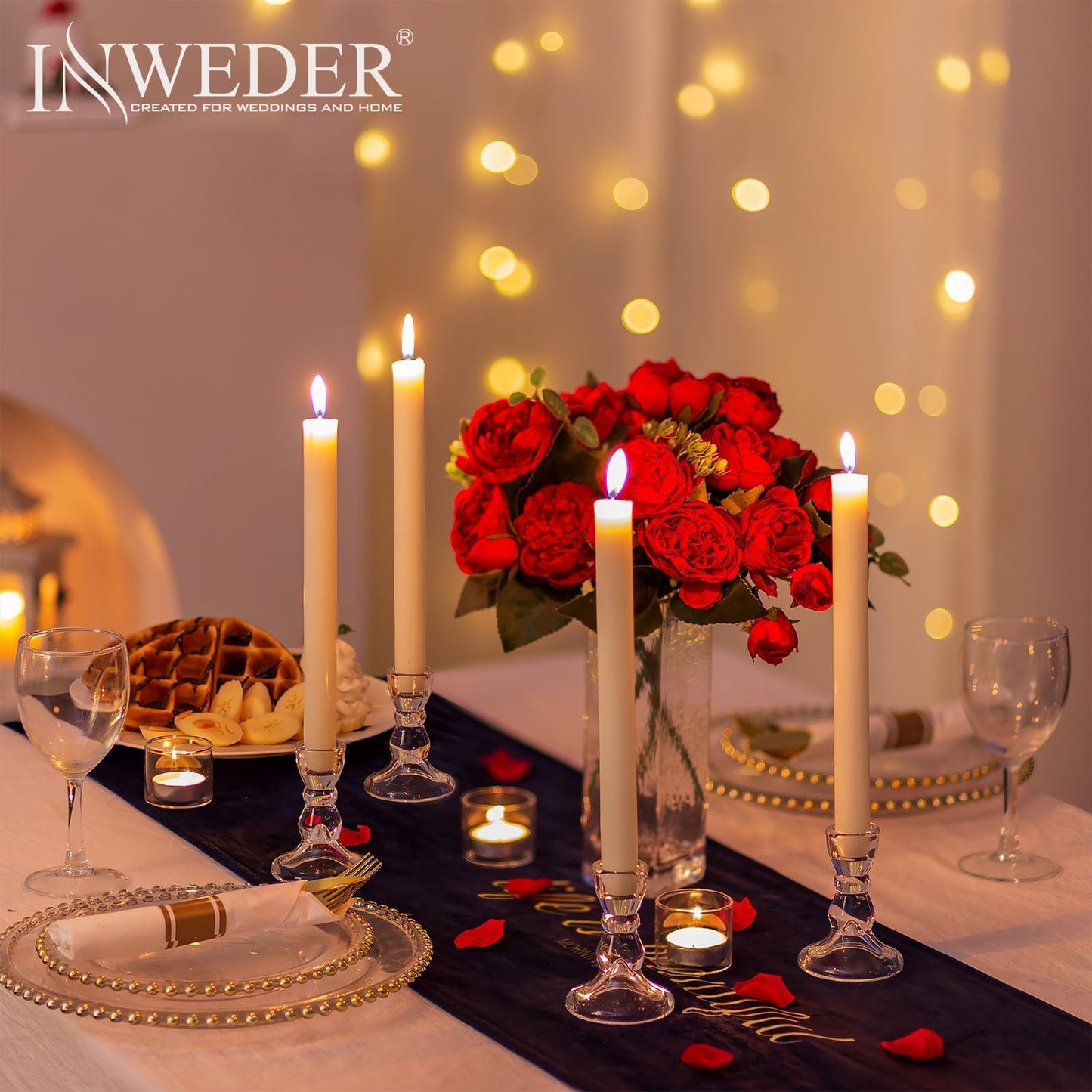 Inweder Glass Taper Candle Holders: Crystal Clear Candlestick Holders Modern Small Candle Stick Holder for Wedding Table Centerpiece Party Dinning Home Christmas Set of 4