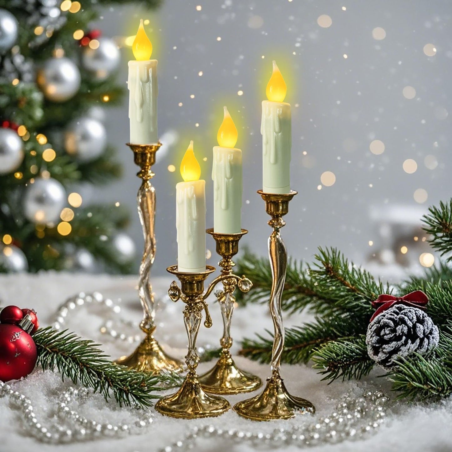Short Taper Candles Battery Operated with Timer Real Wax Hand Dripped Flameless Taper Candles,4 Inch Ivory LED Candlesticks Flickering Country Primitive Christmas Halloween Decorations,Set of 3 PCS