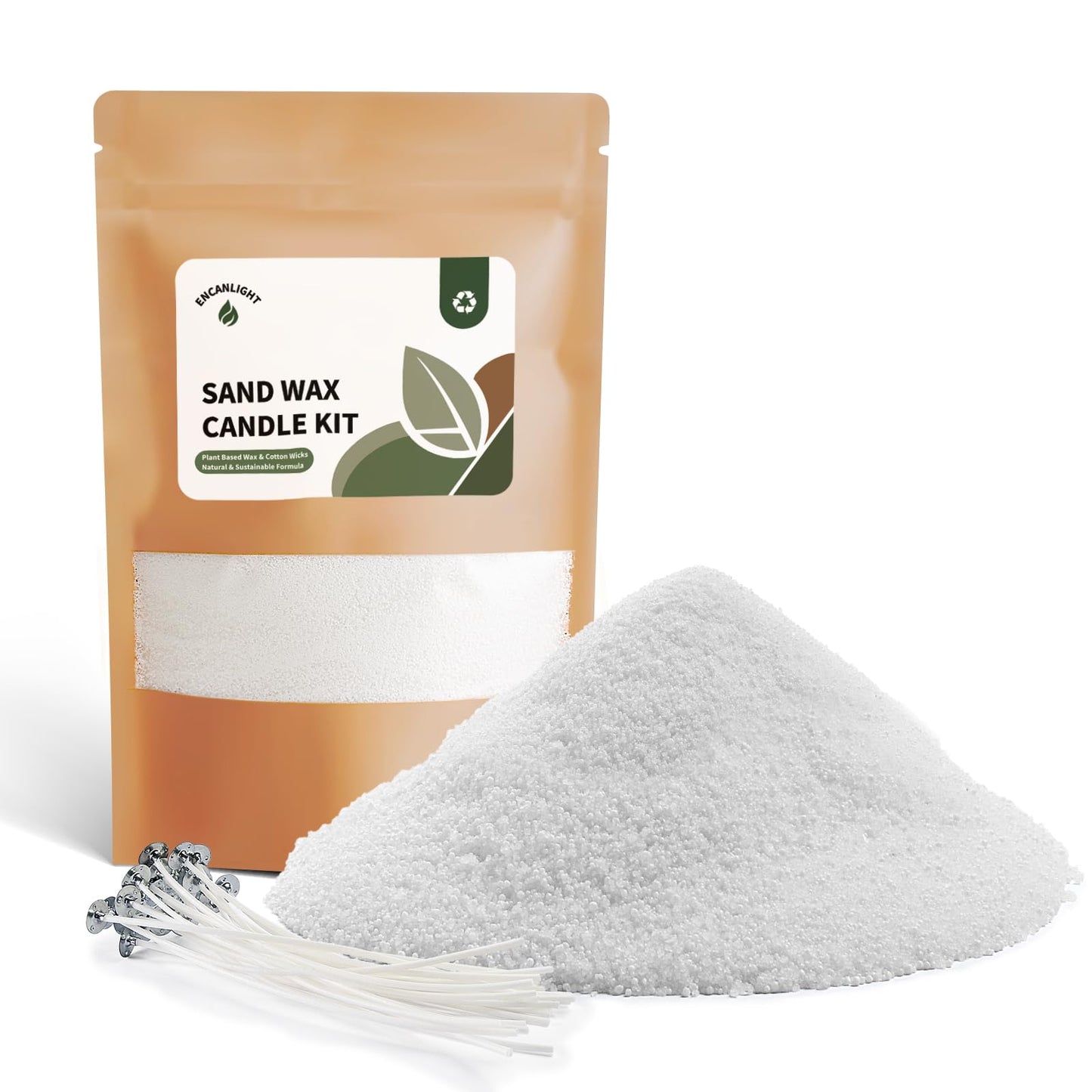 ENCANLIGHT Pearled Candle Sand for DIY Candles with 20 Cotton Wicks 2LB/32Oz Unscented Candle Sand Reusable, Continuous Burning