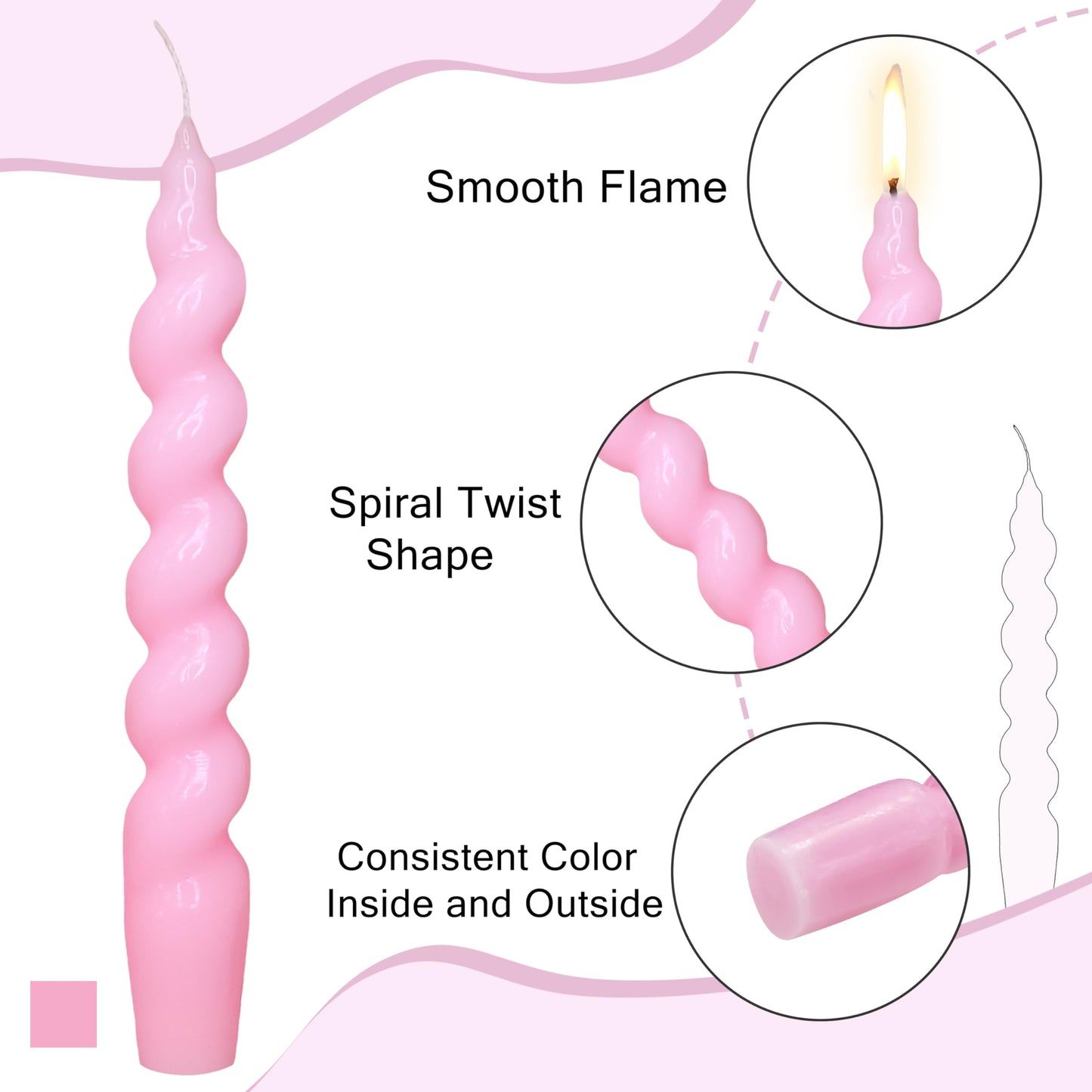 Pink Taper Candle Twisted Candles 4 PCS Unscented Spiral Candlesticks 7.5 inch Tapered Candles for Christmas Halloween Dinner Wedding Home Decor, Relaxation & All Occasions