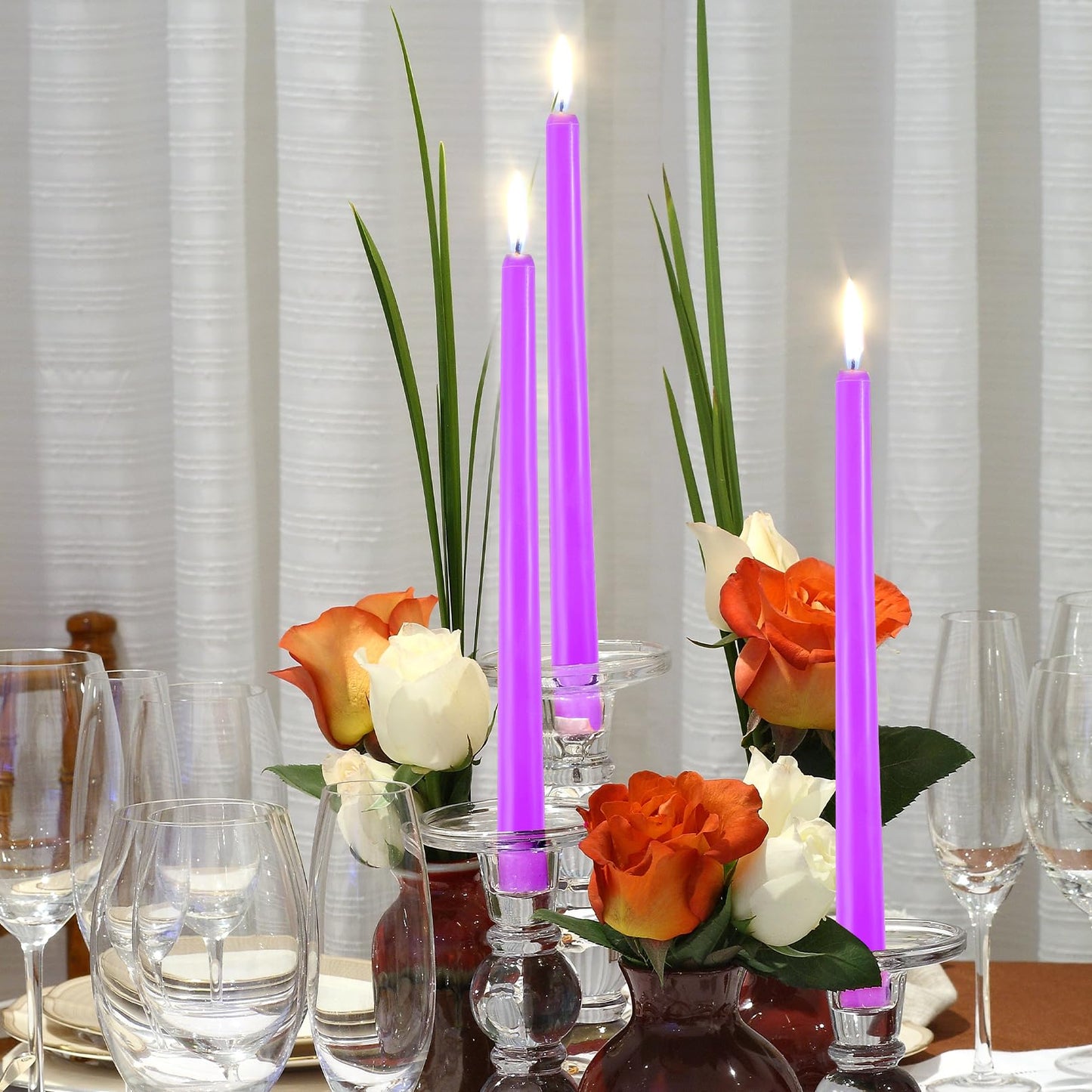 IJRPLM 24 Pack Taper Candles, 10 Inch Purple Tapered Candles, Tall Candlesticks, 10 Hour Burn Tim, Unscented, Smokeless and Dripless, Candle Sticks for Wedding Dinner Parties Home Decor