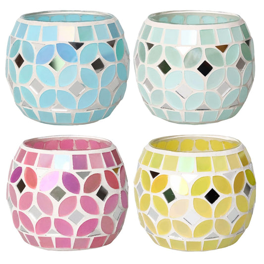 4PCS Mosaic Glass Tealight Candle Holder Set - Colorful Handmade Votive Candle Holder for Easter Table Decor, Spring Home Decoration & Boho Wedding Centerpieces