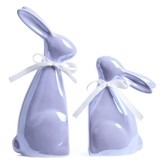 Valery Madelyn Easter Decorations for Home, Medium 2Pcs Ceramic Pearl Purple Bunny Statues Figurine for Spring, Easter Gift Tiered Tray, Table Centerpieces Decorations for Indoor Decor, 6.3inch