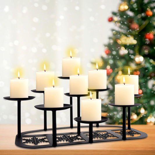 Fireplace Candelabra Candle Holder Matte Black Metal Candleholder with 9 Candle Stands Mantle Decor for Flameless or Wax Pillar Candle Floor Table Centrepiece Christmas Wedding Party Decoration