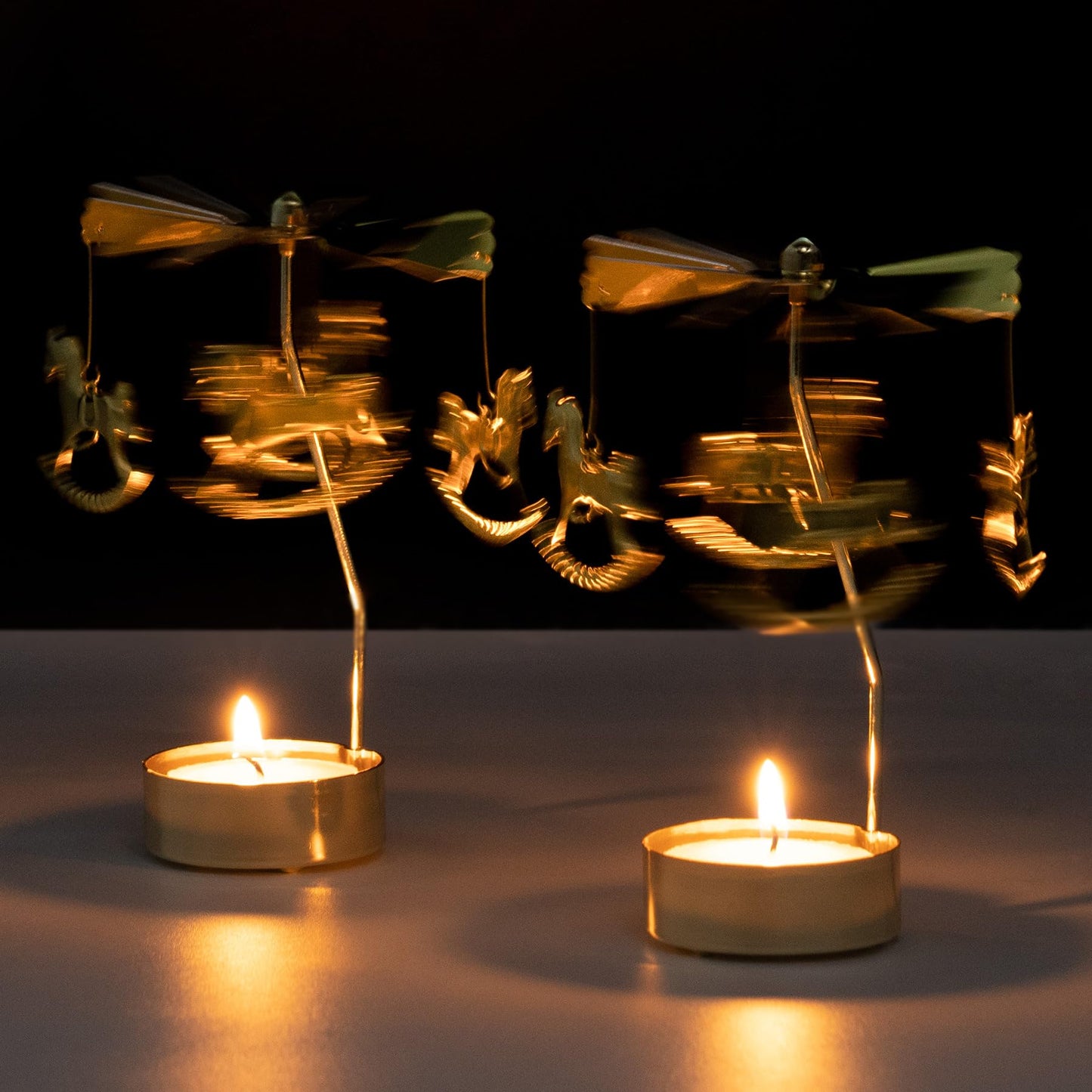 Toptime Spinning Candle Holder, Gold Tea Lights Candle Holder Carousel Candle Spinner, Rotating Metal Candle Holders for Table Centerpiece Carousel Tealight Holder for Christmas Festival Home Decor