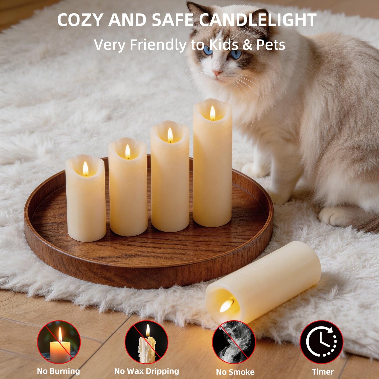 MiKoyi Flameless Pillar Candles with Remote, Battery Operated Candles Real Wax, [5-Pack] Fake LED Flickering flameless Candle with Timer Function for Room Home Decor (2.2" * 5/5.5/6/7/8") - White