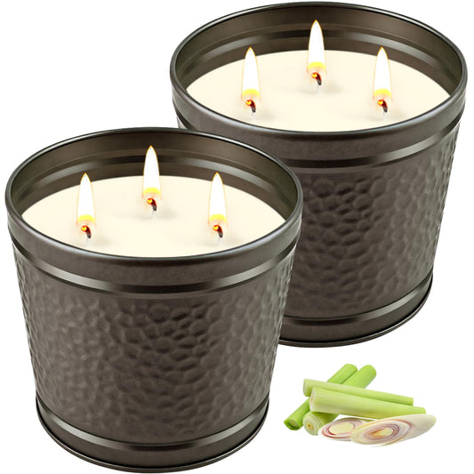 Citronella Candles Outdoor, Large Citronella Candle for Patio, 2 Pack Natural Soy Wax Outdoor Candles Bulk for Garden Yard Home Balcony Camping Backyard,Summer Candle Bulk for Home, Long Burning