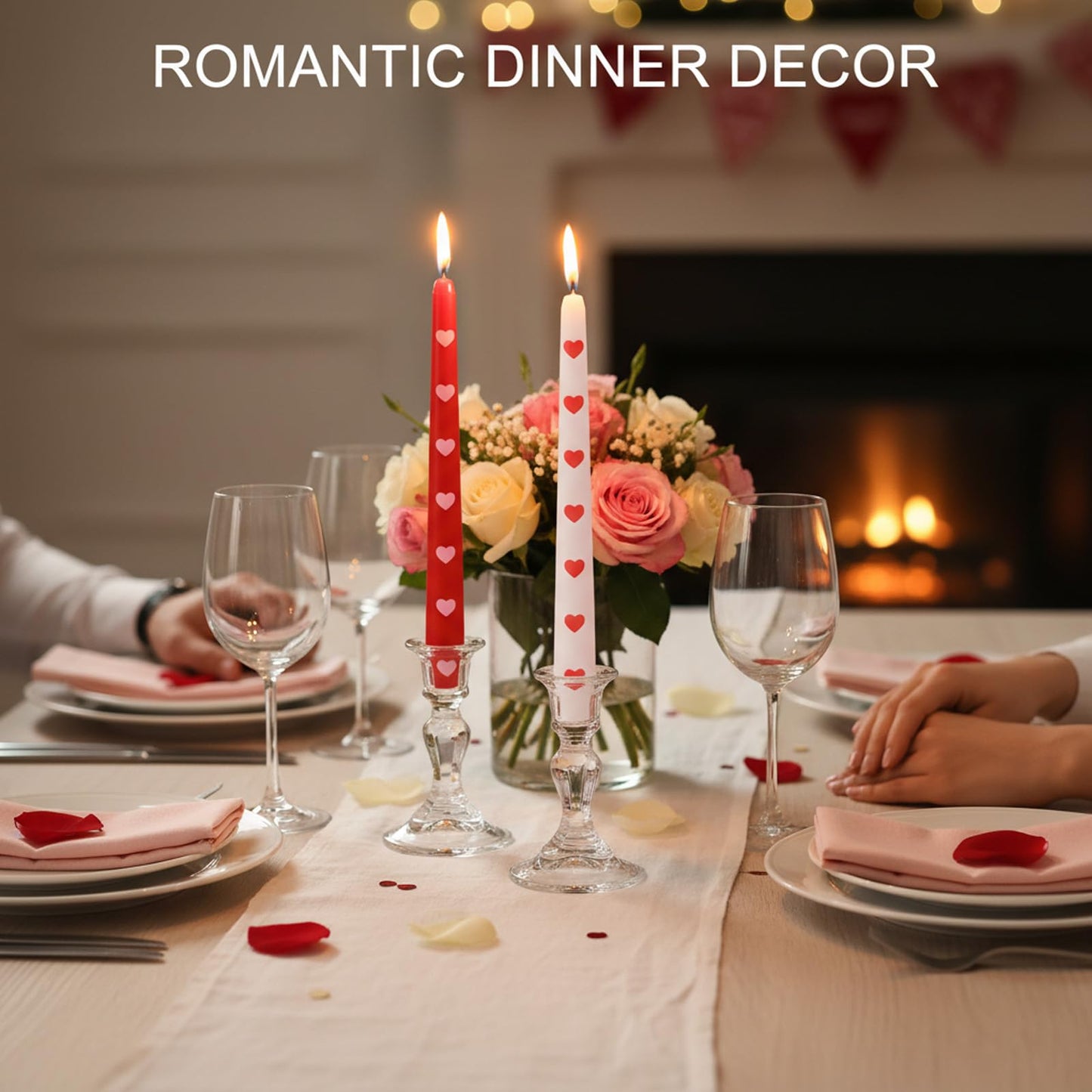 Defresit 12 Pcs Heart Taper Candles 10 Inch Long Decorative Candlesticks Romantic Red Pink White Unscented Candles for Valentine’s Day Wedding Anniversary Dinner Table Home Decor