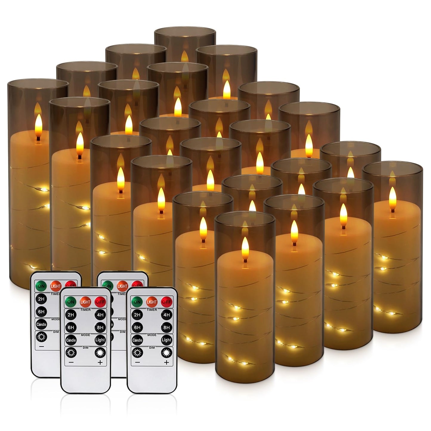 YOROXRG 24 Pack Halloween Decoration Flickering Flameless Candles, Battery Operated LED Candles for New Year, Home Decor, Parties, Wedding,Christmas(D2.2 x H 5" 6" 7") Grey