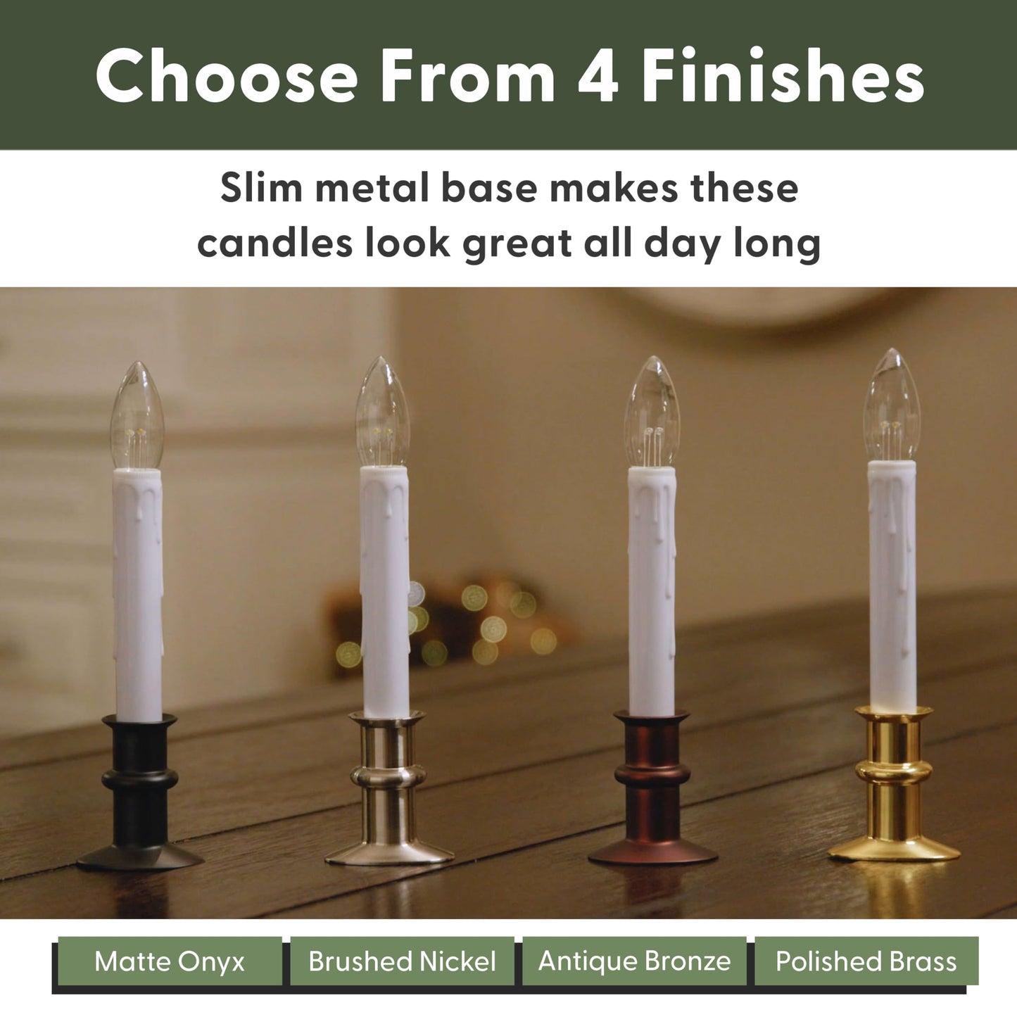 612 Vermont Ultra-Bright LED Window Candles with Timer, Battery Operated, Slim-Line Metal Base, VT-2813-AW-4R (Antique Bronze, Pack of 4)