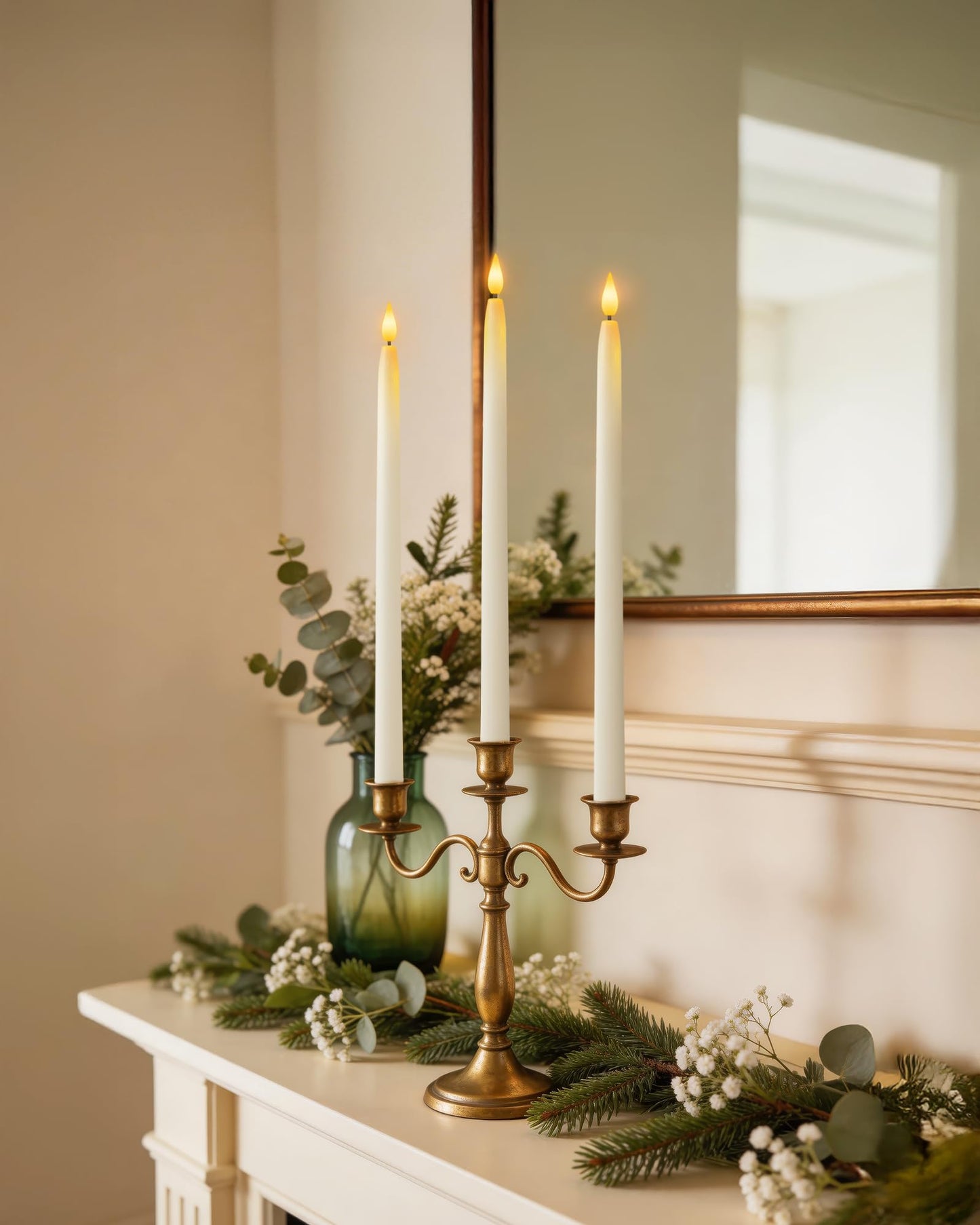 Homemory 15 inches Real Wax Flameless Taper Candles with Remote Timer, 3 Pcs White LED Taper Candles Battery Operated with 3D Flickering Flame, Window Candle Led Candlesticks for Dinners Home Decor
