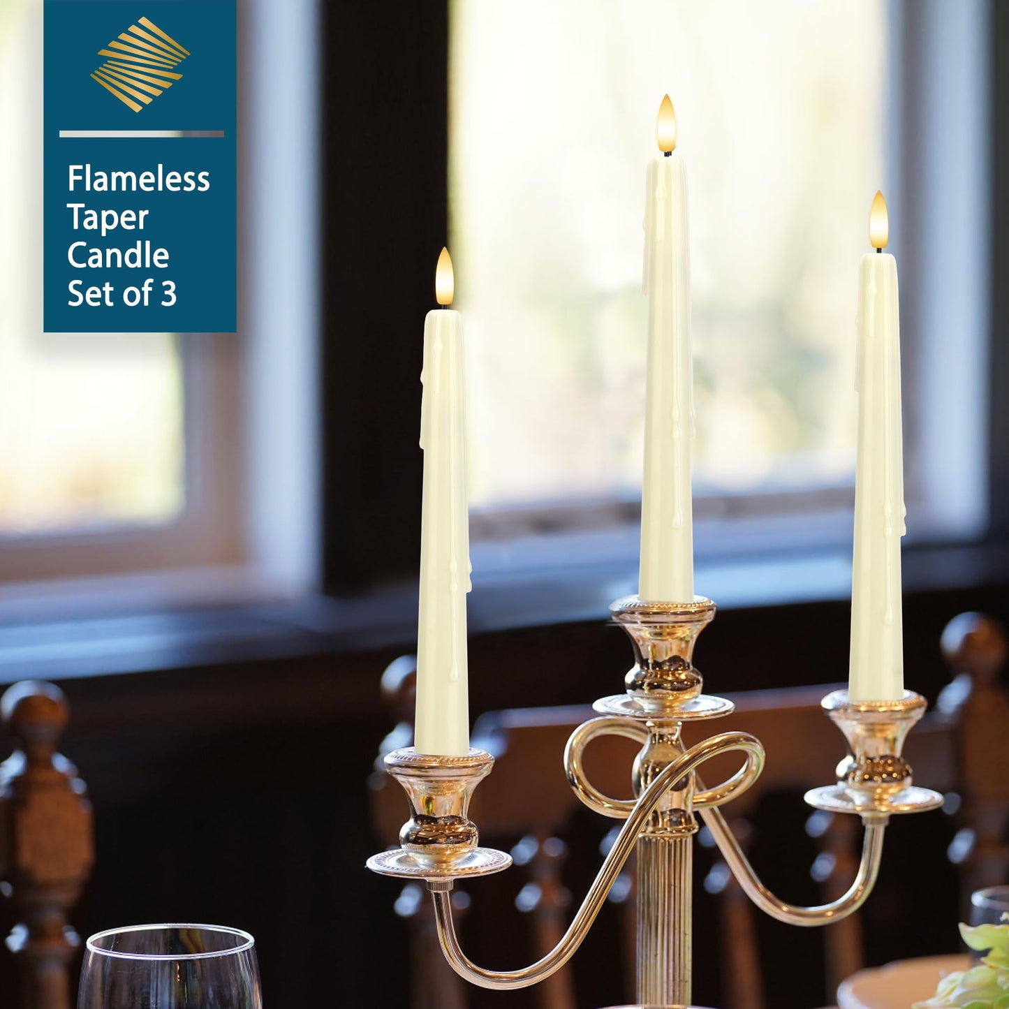 SEHNSY Dripless Flameless Taper Candles with Remote, Real Wax Battery Operated LED Candles Set with 3D Flickering Flame, 9.6" Realistic Dripless Candlesticks for Wedding Home Decor, 3 Pack Ivory