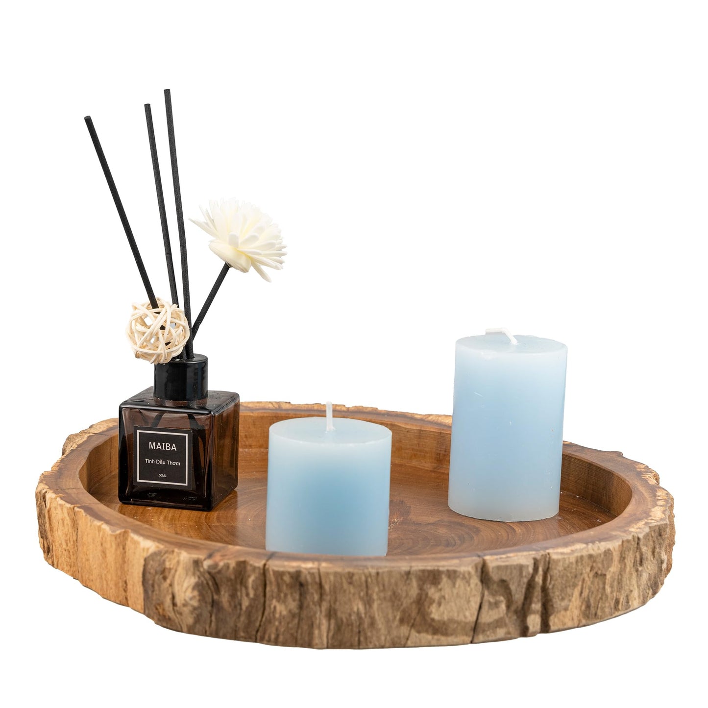 MINDUSO Irregular Shape Wood Trays, Natural Wooden Tray for Décor, Rustic Wooden Tray, Candle Holder Trays, Wood Tray for Home Décor, Size D(10.5") xH(1.2")