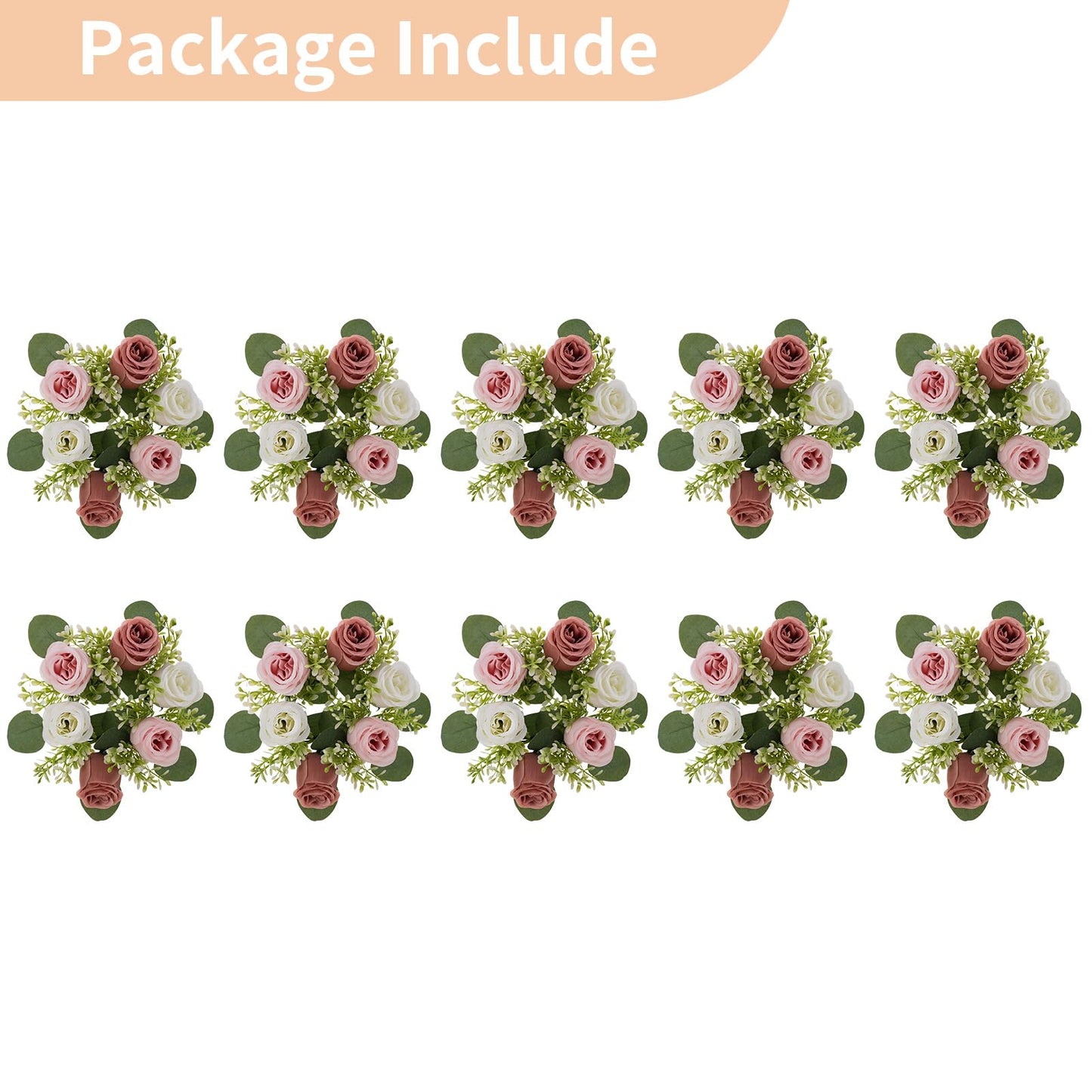 NUPTIO Small Flower Rings for Centerpieces: 9.05 Inch Dusty Rose & White Candle Rose Wreath 10 Pcs for Wedding Party Christmas Decorations - Spring Summer Front Door Porch Decor