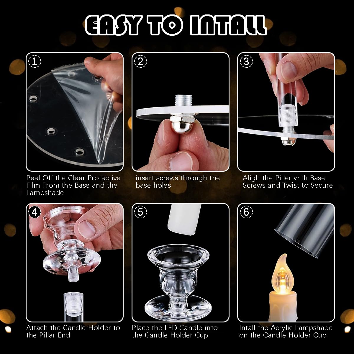 10PCS 8 Arm Acrylic Candelabra Candle Holder for Wedding,Tall Clear Candlestick Holders with Shade for Tables Party Grand Event Valentine's Day Dinner Decoration (Fit 0.8" Led Candles)
