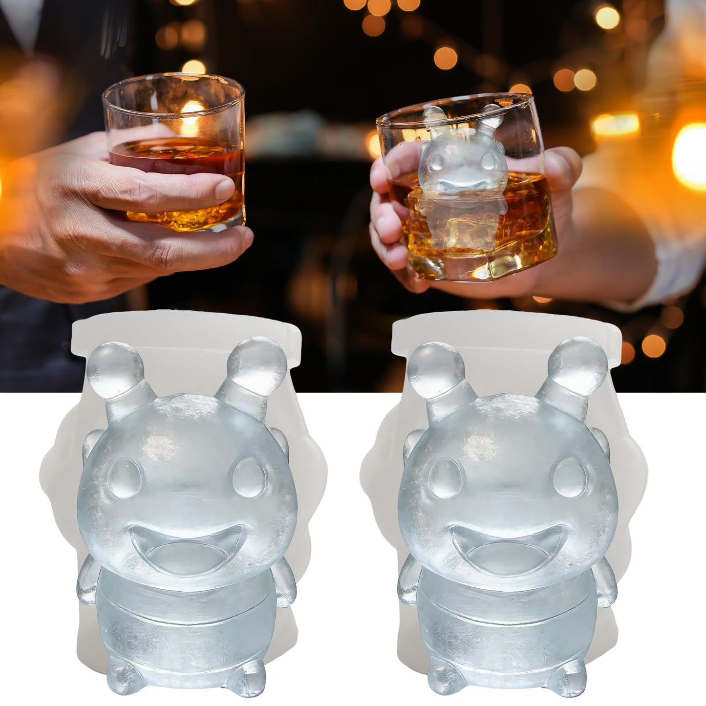 SIUPER 3D Bee Ice Cube Silicone Molds Tray for Whiskey, Cocktail, Drink, Bar; Rich Details. Fun Animal Mold for DIY Craft Taba Squishy Chocolate Soap Candle Resin Gift for Women Girls Boys; 2 Pack