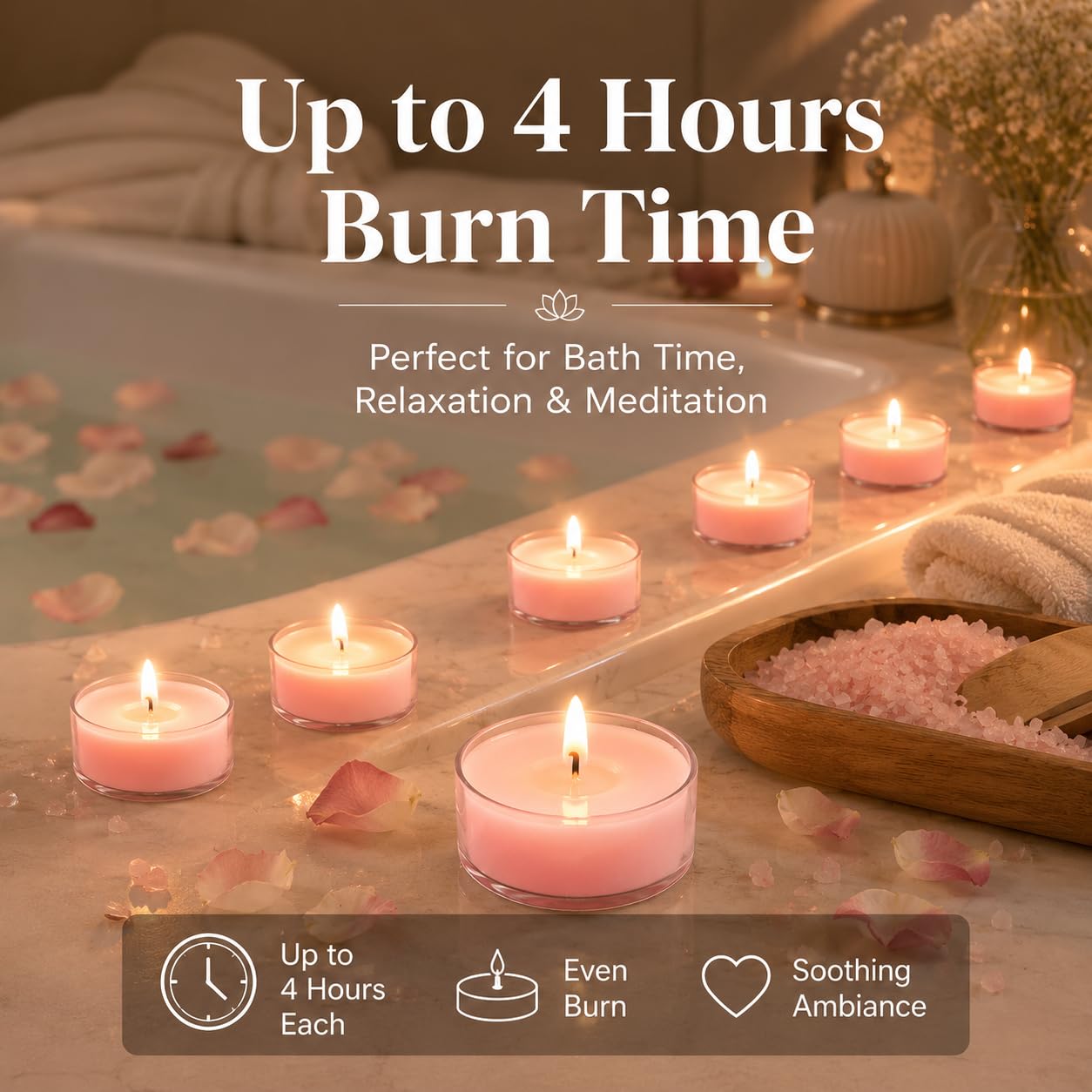 16Pcs Pink Sand Scented Tealight Candles, Pink Soy Wax Tea Lights with Essential Oils, 4h Long Burning Tea Light Candles for Spa, Romantic Decor, Meditation, Dinner, and Home Decor