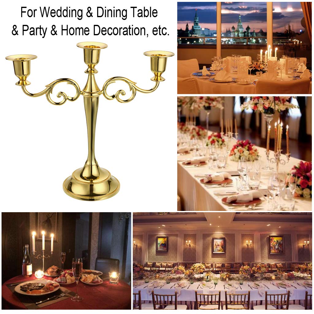 OwnMy 3 Arms Metal Candelabra Candlestick Silver European Elegant Candle Holder Candle Stand for Wedding Dining Table Christmas Party Home Decoration (Golden Tone)
