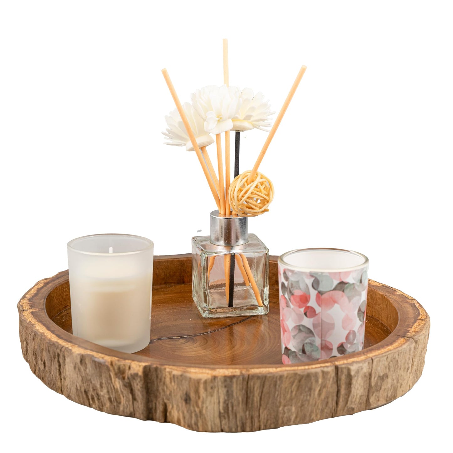 MINDUSO Irregular Shape Wood Trays, Natural Wooden Tray for Décor, Rustic Wooden Tray, Candle Holder Trays, Wood Tray for Home Décor, Size D(10.5") xH(1.2")