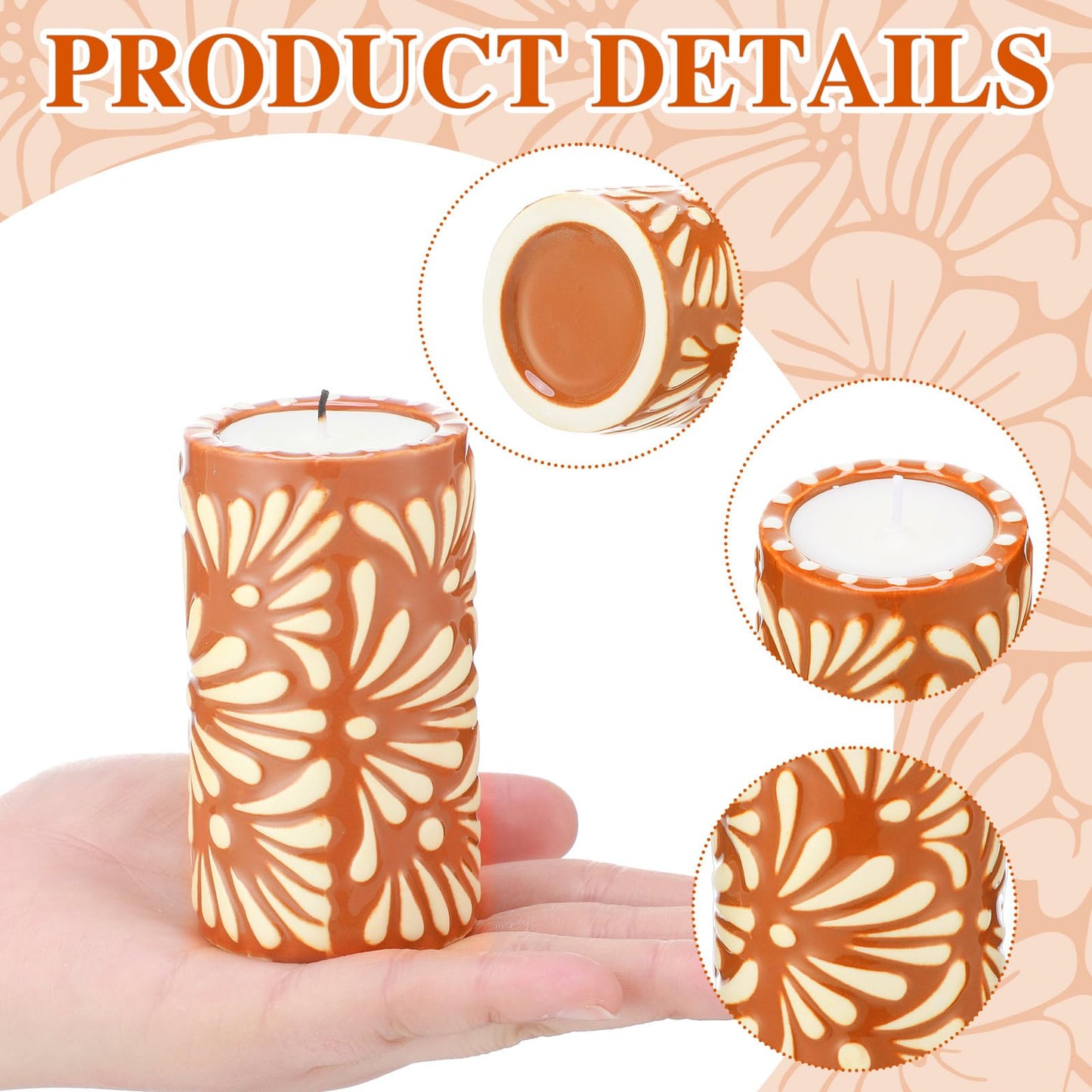 Lounsweer 4 Set Cielito Lindo Party Decorations Mexican Tequila Candle Talavera Mugs Candle for Fiesta Cinco De Mayo Birthday Bridal Shower Bachelorette May 5th Party Home Decor(Brown)