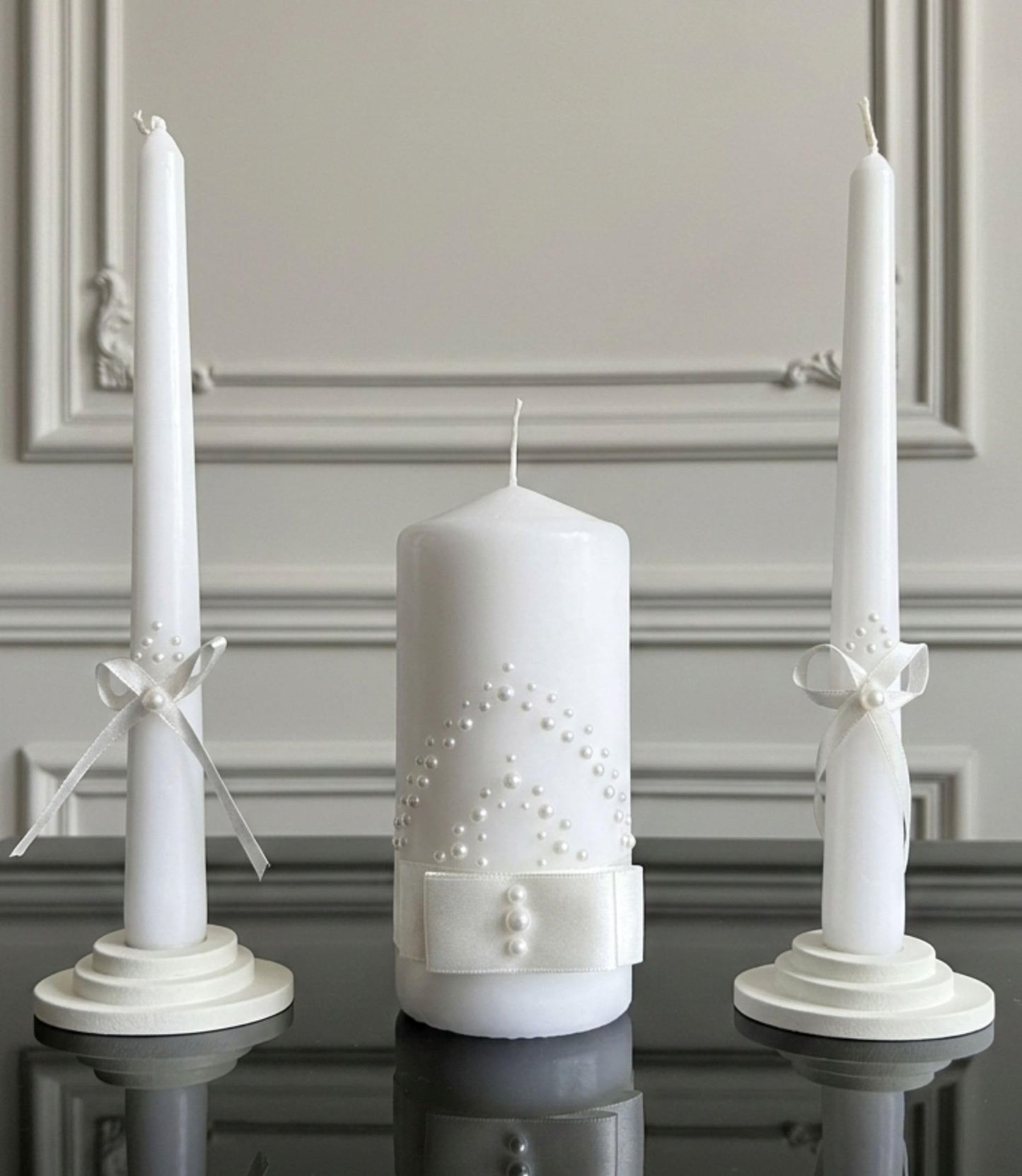 Magik Life Unity Candle Set - Wedding Ceremony & Reception – 6” Pillar & Two 10” Taper Candles – Long Burning Unity Candles for Marriage Ritual – Handmade in USA – White | Satin