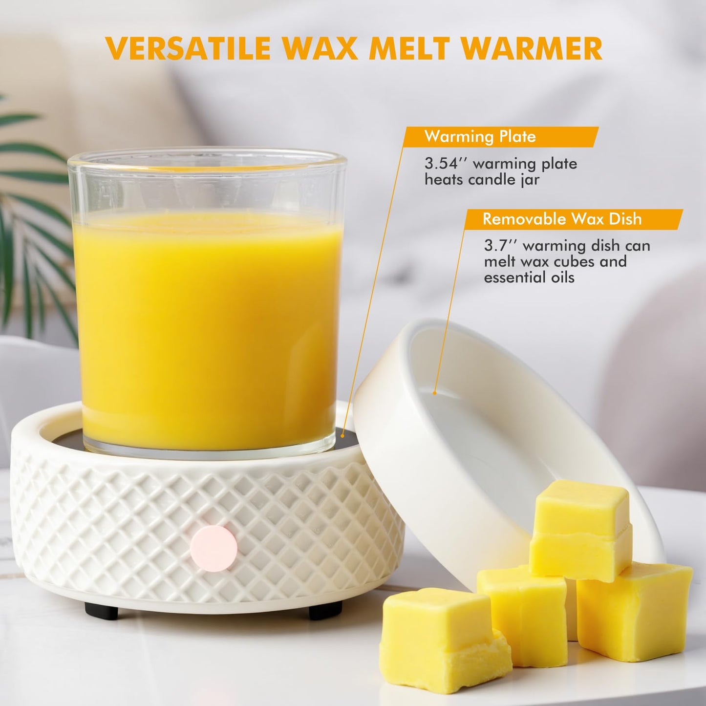 Wax Melt Burner Warmer with Timer Ceramic 4-in-1 Electric Candle Warmer Auto Shut-Off for Scented Wax Melts, Candle Jars, Essential Oil, Coffee Cup Warmer Home Decor Fragrance Gifts for Women - White