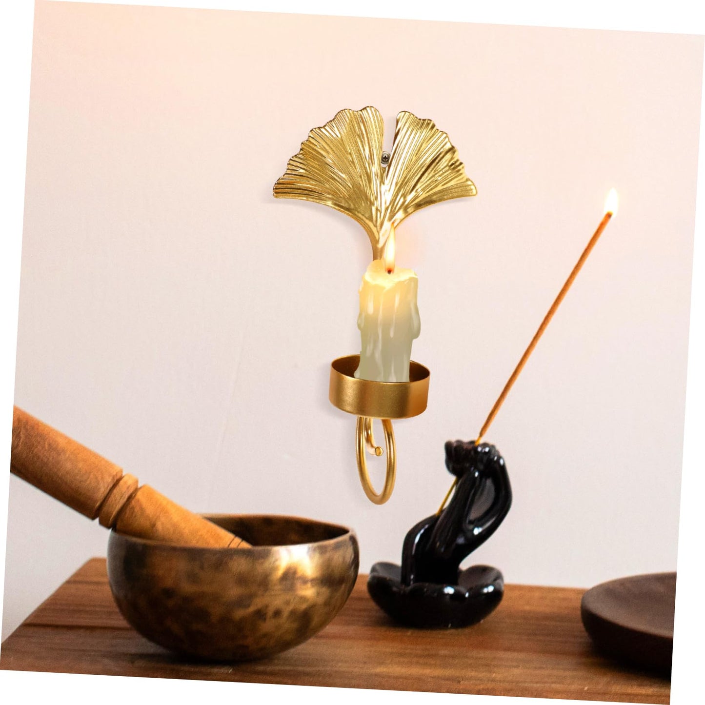 Holibanna Retro Elegant Leaf Wall Hanging Candle Holder Metal Candle Sconces Home Decor