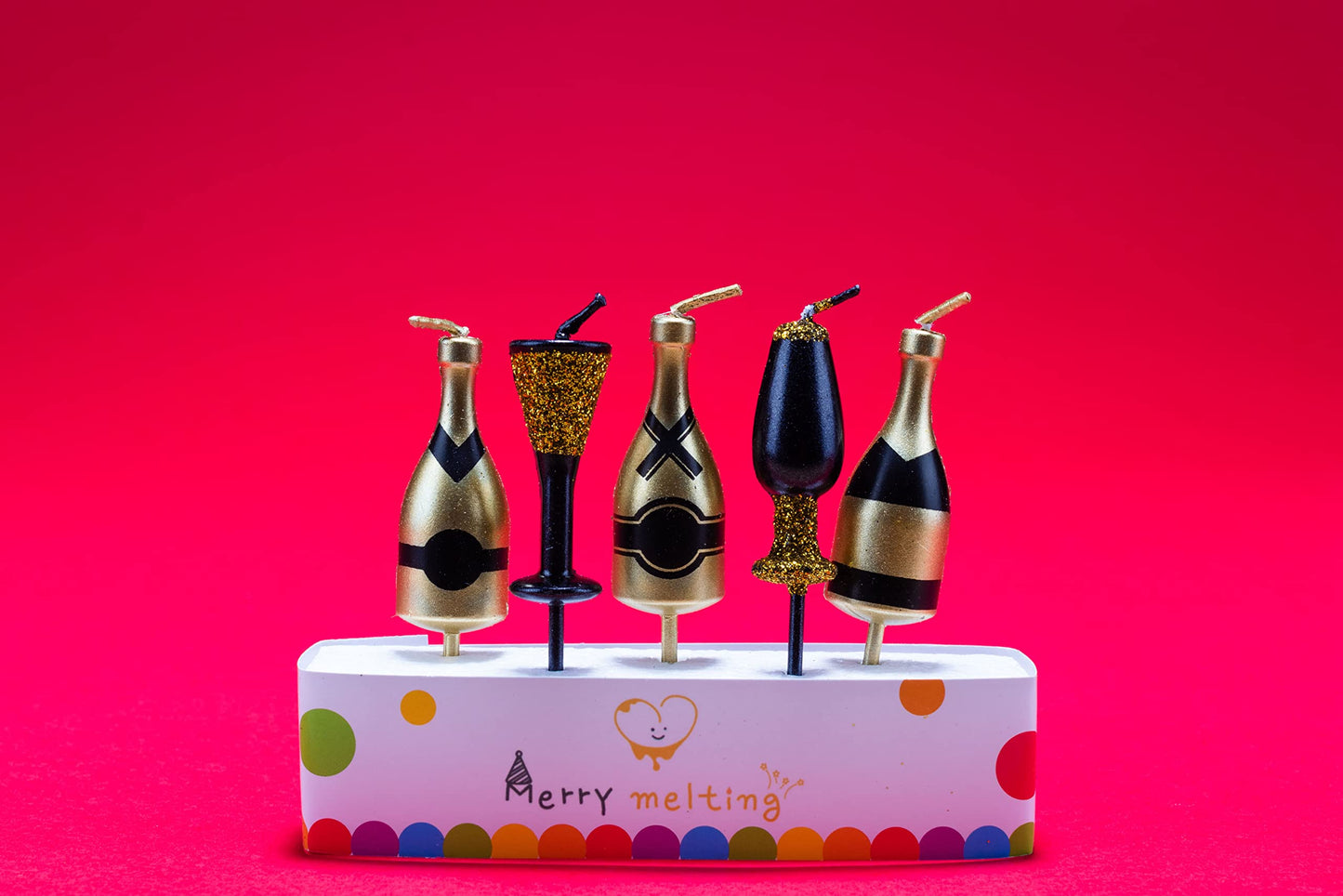 Merry Melting Birthday Candle for Cake Topper (Champagne Bottles Birthday Candle)
