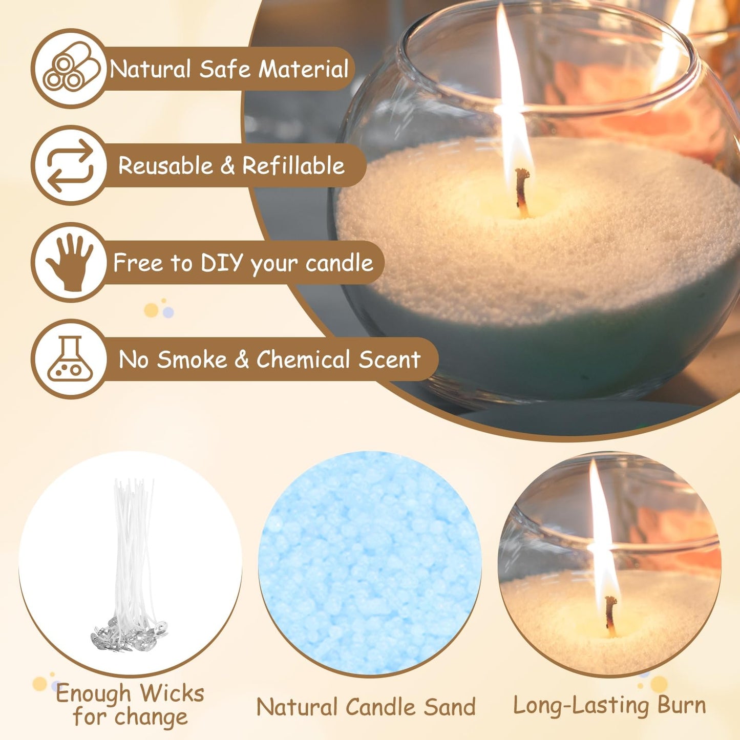 MECCANIXITY Pearled Sand Candles with 20 Pcs Wicks 7Oz / 200g Candle Beads Refillable Powder Sand Wax Making Kit for Thanksgiving Christmas Wedding Party DIY Home Crafts, Sky Blue