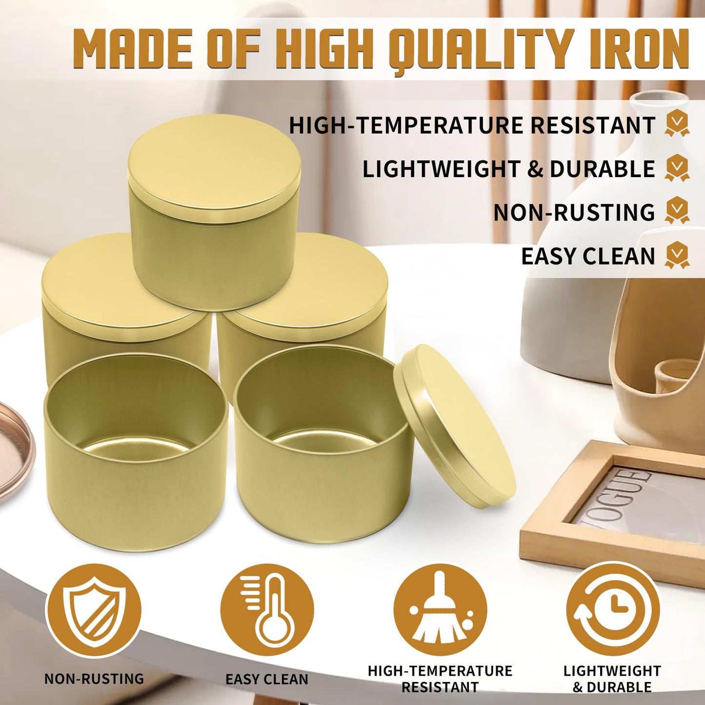 YJHSS 24-Pack 4oz Candle Tins with Lids, Metal Candle Jars for Candle Making, Empty Containers Vessels Bulk for Small Business & Beginners DIY Storage -Gold