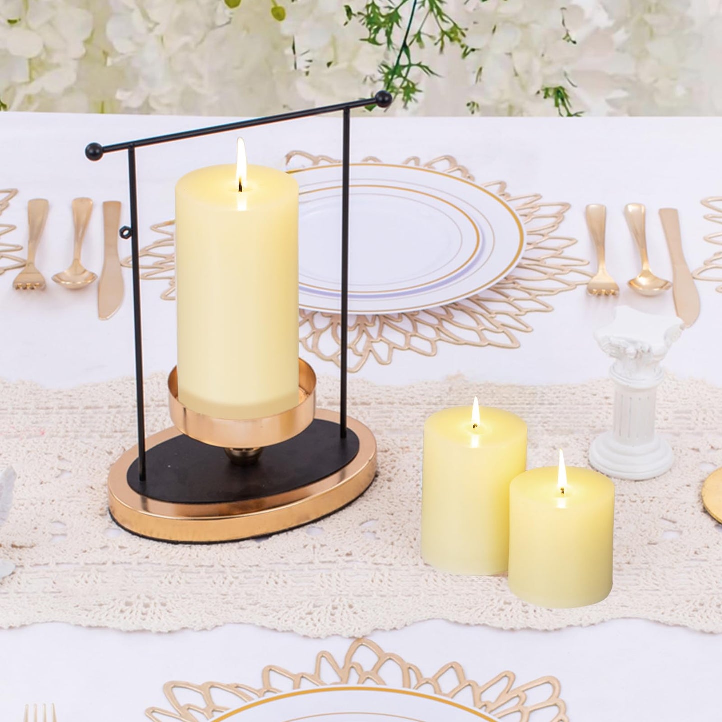 KONNI Ivory Pillar Candles Set of 3, 3"x 3" Unscented Pillar Candles Bulk, 30 Hours Long Burning Candles, Smokeless&Dripless Large Round Candle for Wedding, Home Decoration, Parties, Spas, Dinner