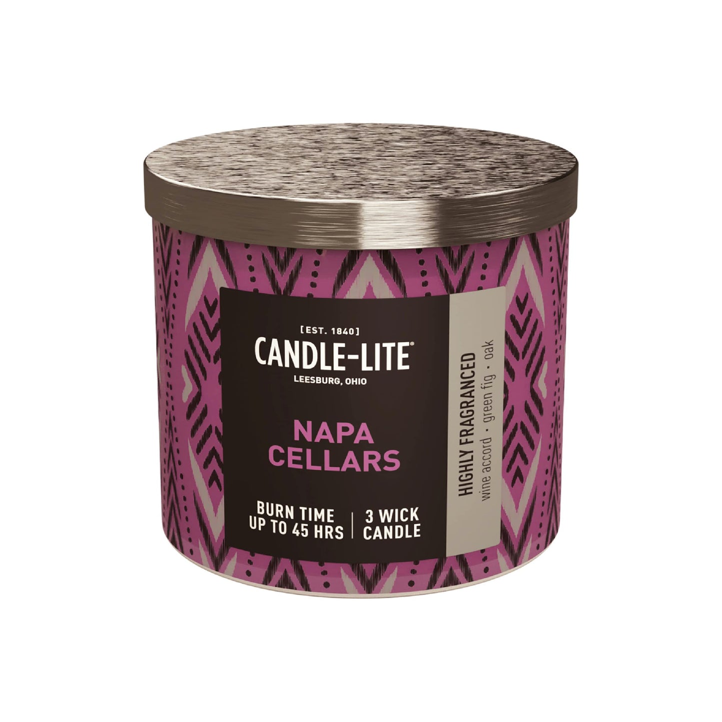 Candle-lite Premium Napa Cellars Scent, 14 oz. 3-Wick Aromatherapy Candle with up to 45 Hours of Burn Time, Purple