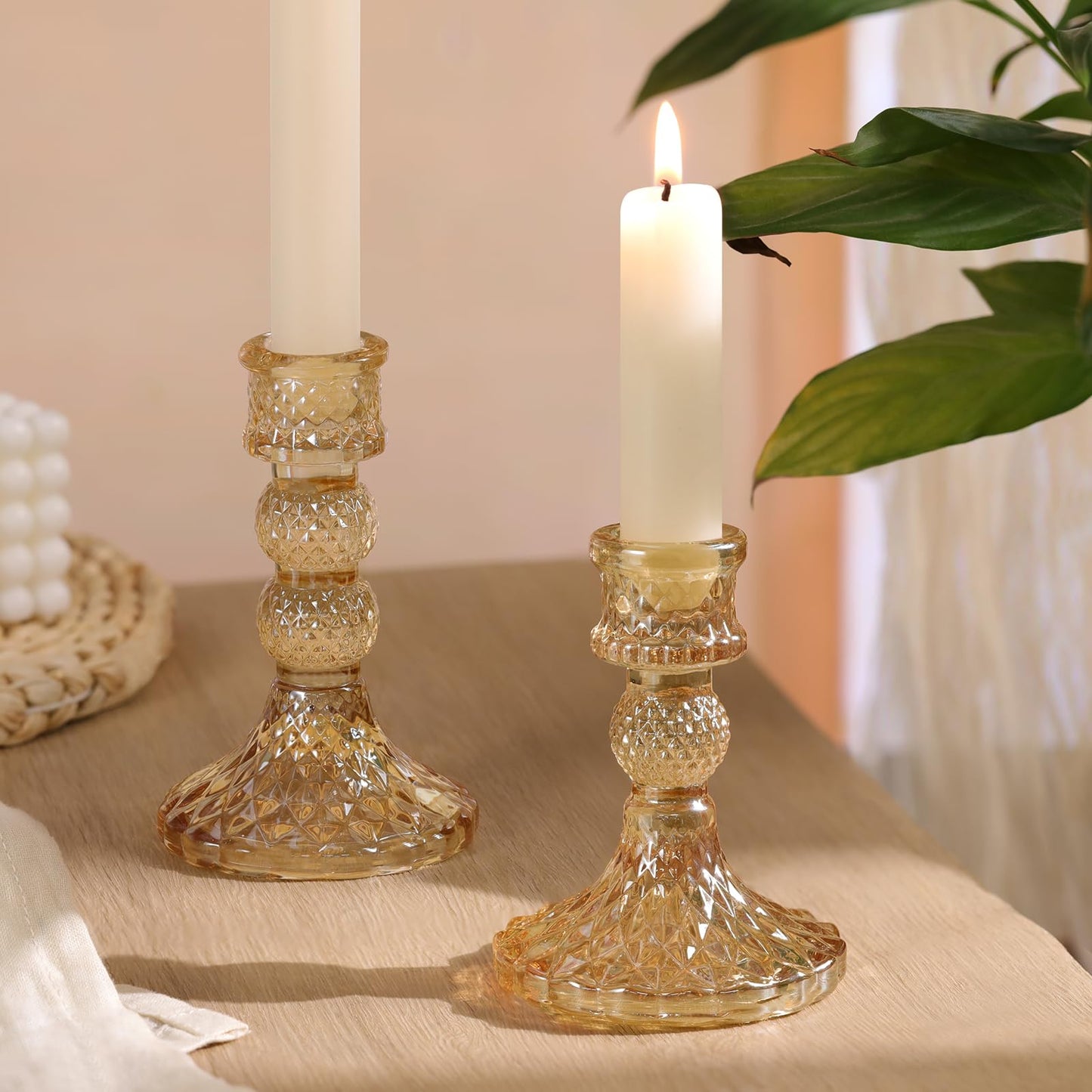 DARJEN Gold Glass Candlestick Holders Set of 6, 4" H & 5" H Taper Candle Holders for Candlesticks & Pillar Candles, Diamond Candle Holders for Wedding Party Table Centerpiece, Home Decor