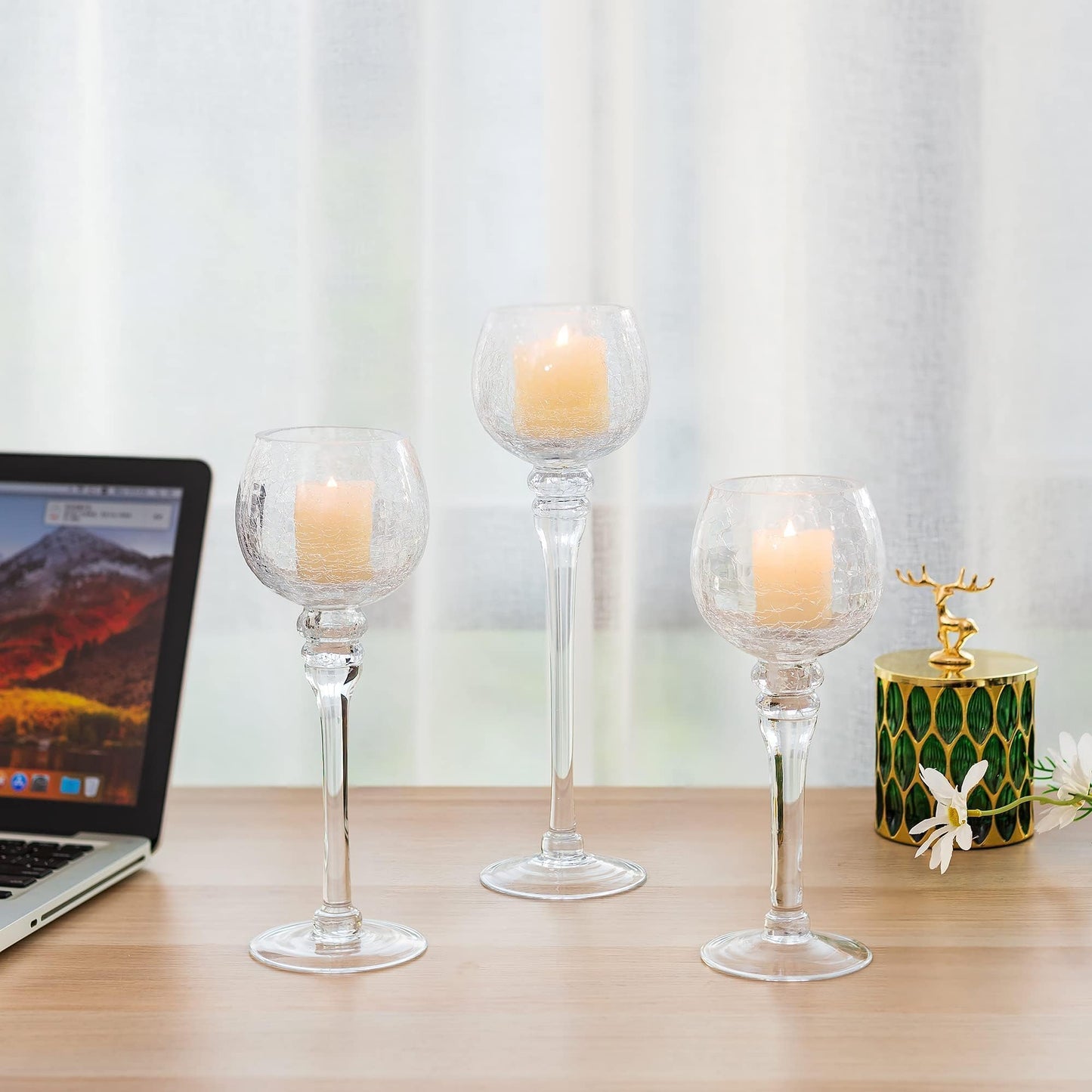 Inweder Glass Tealight Candle Holder: Clear Votive Holders 9/10/12 Inch Tall Long Setm Floating Candle Holders for Christmas Dining Table Centerpiece Wedding Party Set of 3