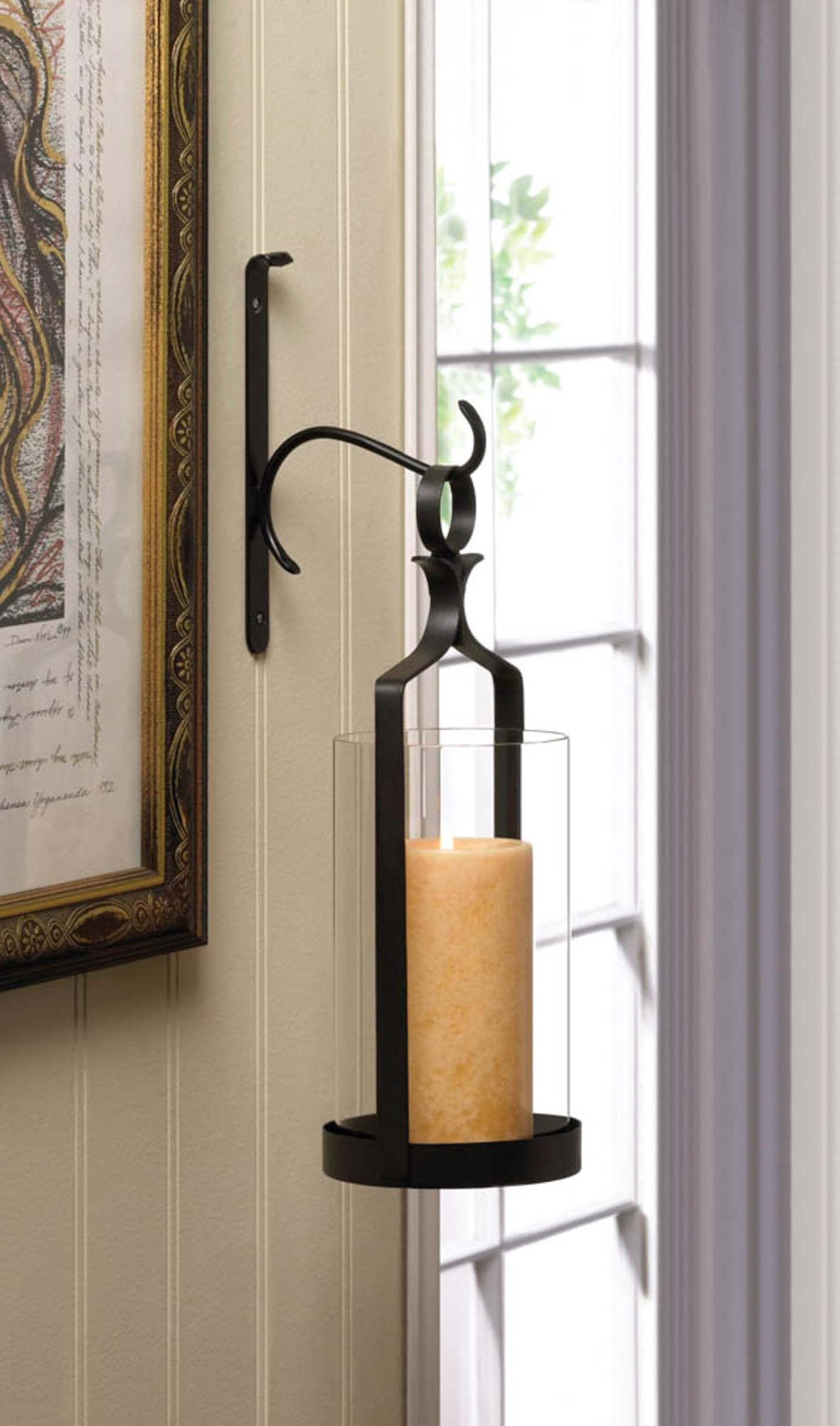 Zingz & Thingz Romantic Metal Wall Sconce Candle Holder, 5x5.625x16, Hanging Hurricane