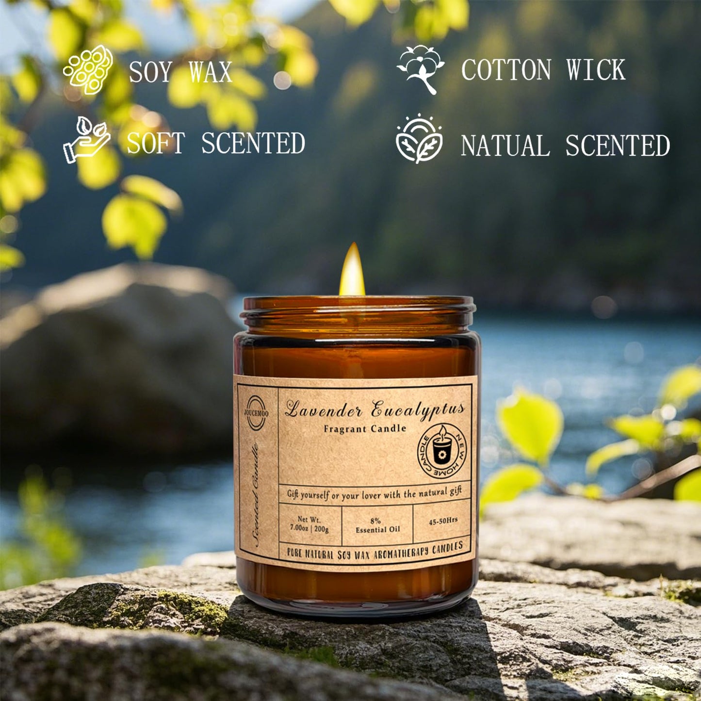 Scented Candles - Lavender Eucalyptus Candles for Home Scented, 7oz Soy Wax Aromatherapy Candle, Stress Relief, Calming Candle for Relaxation, Non Toxic, Birthday Gifts for Women & Men