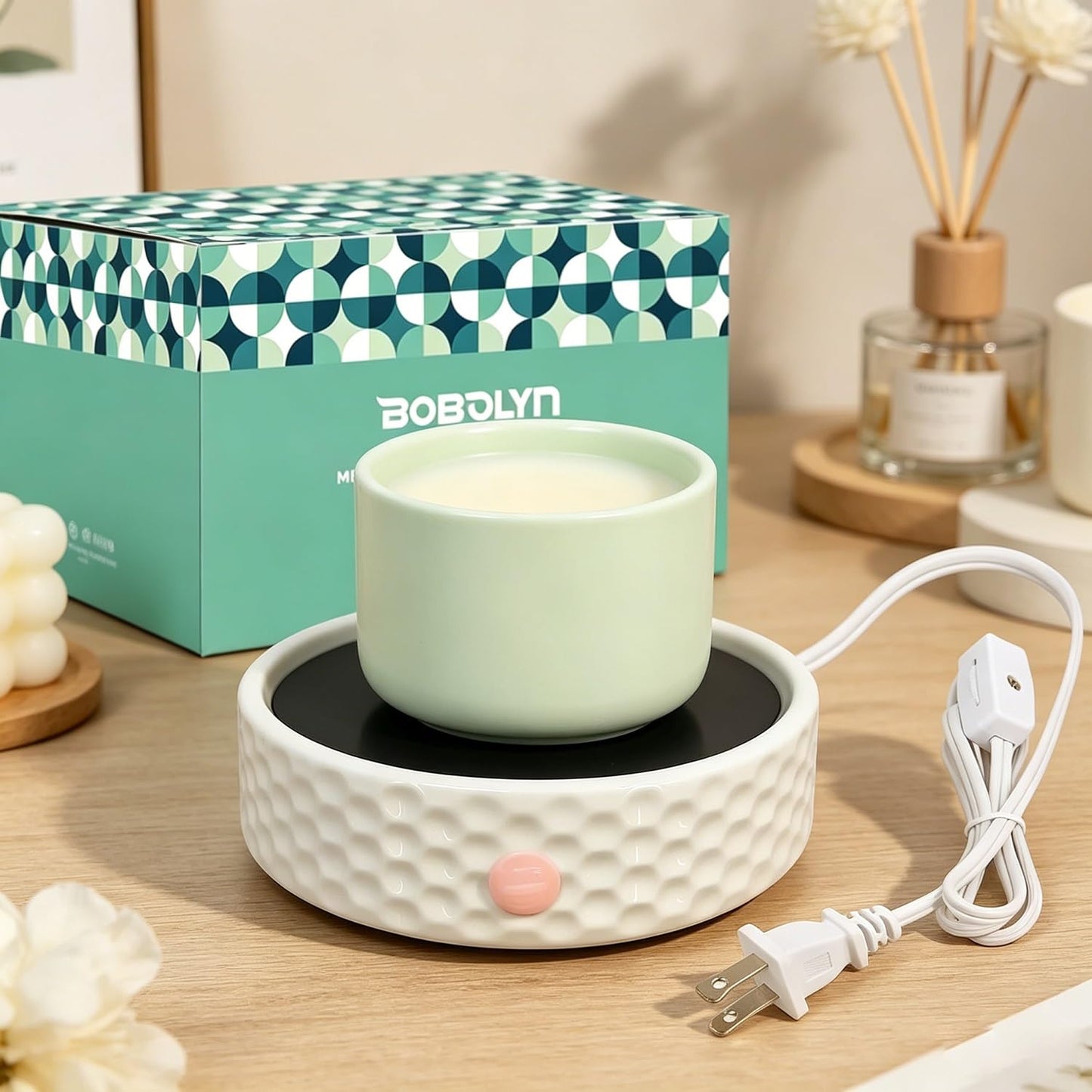 Electric Large Candle Warmer Plate - Ceramic Candle Wax Warmers for Jar Candles, Coffee Mug Warmer, Cup Warmers for Home Office, Aromatherapy Fragrance and Heating Beverage, Milk, Tea, Hot Chocolate