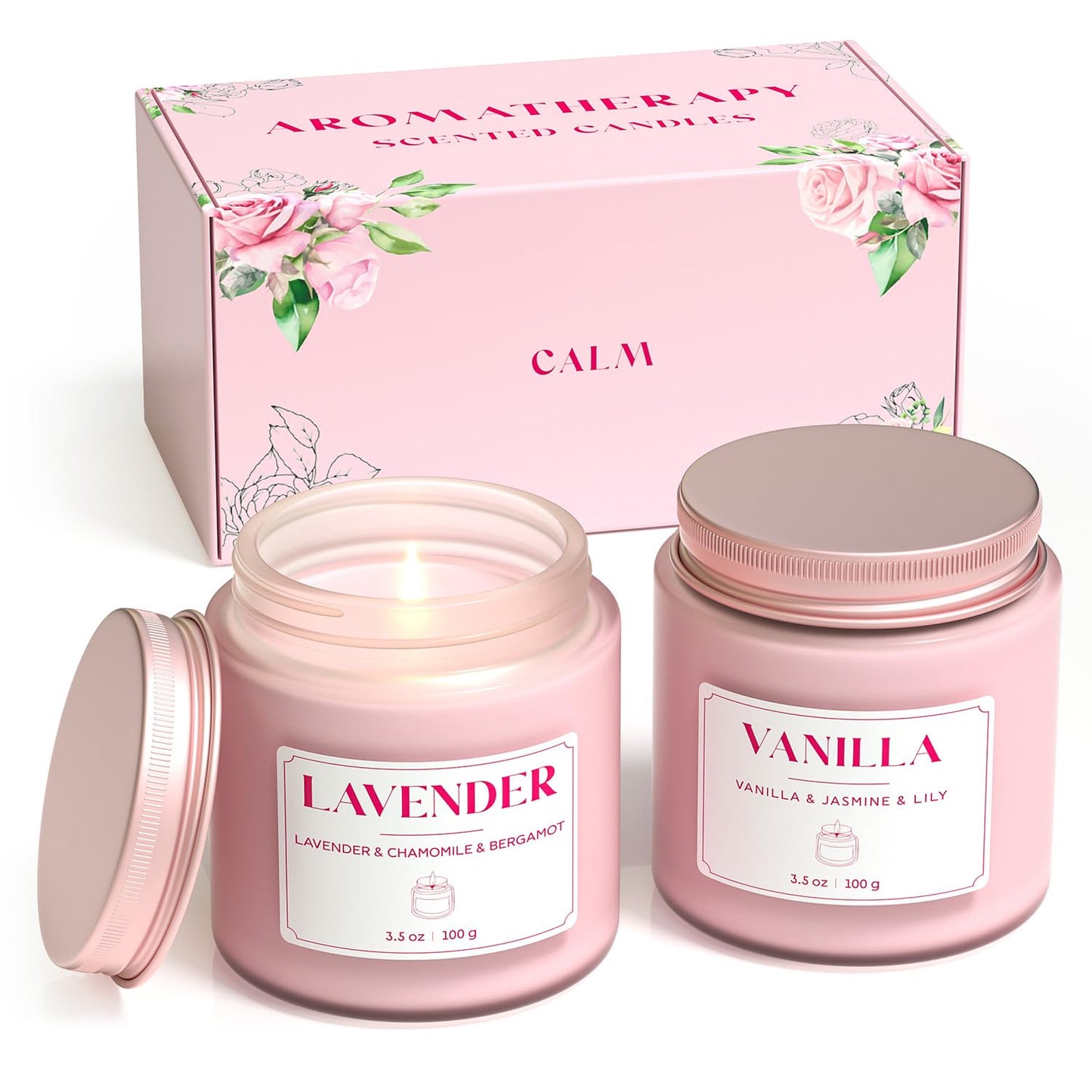 NORVENCE Scented Candles Gift Set, Stress Relief Candles for Home, Premium Soy Candle Set, Candles for Women and Men, Birthday Gifts (Pink, 7 oz)