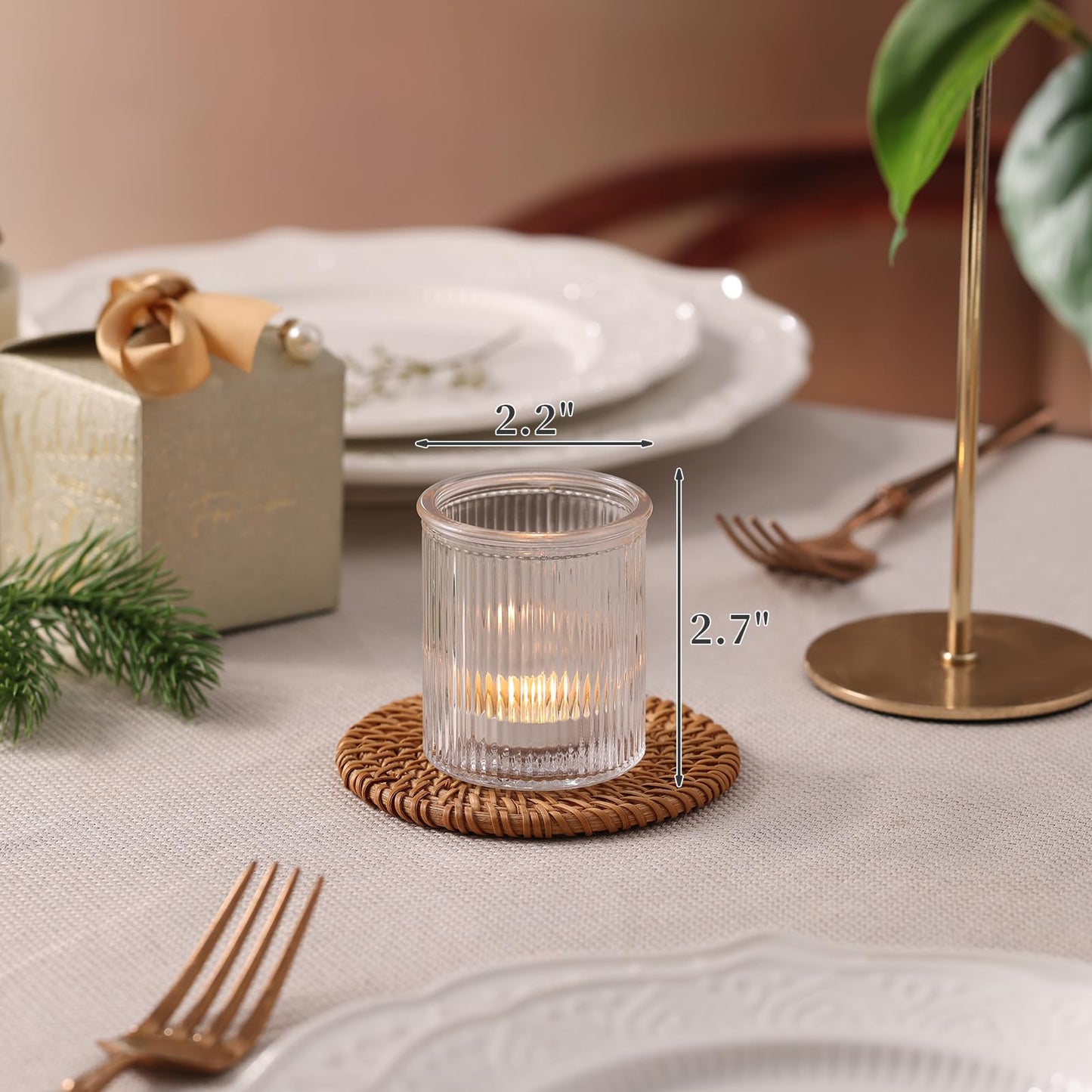 NITIME 32Pcs Ribbed Votive Candle Holders, Clear Tea Light Candle Holder for Wedding Table Decor, Glass Candle Holder for Bridal Shower Decor, Home and Holiday Decor