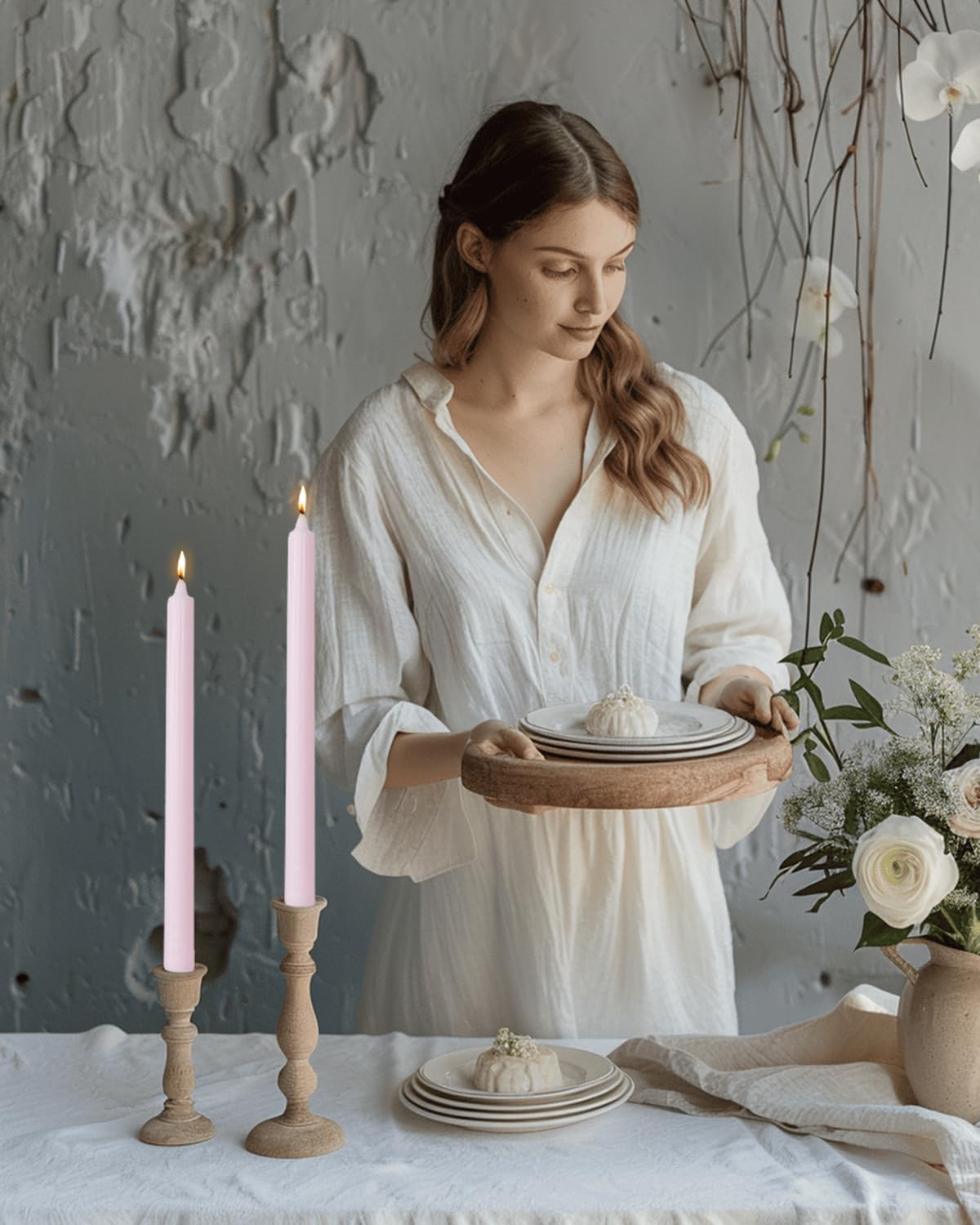 LPUSA Pink Taper Candles 10.5 inch Pastel Candle Sticks Unscented Driples Tapered Candle Ideal as Dinner Candles Smokeless Long Burning,Set of 12