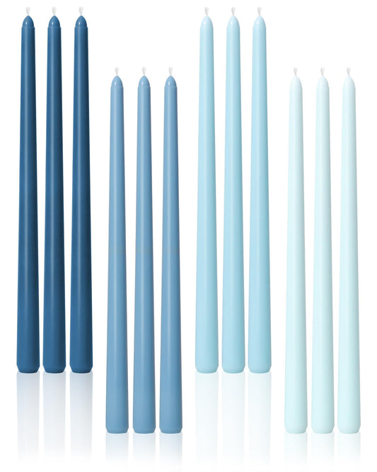 Viyffo 12 Inch Taper Candles, 12 Pack Blue-Unscented, Dripless Design– Long Tall Tapered Candlesticks for Wedding, Dinner, Holiday, Party, Home Decor Natural Color Series