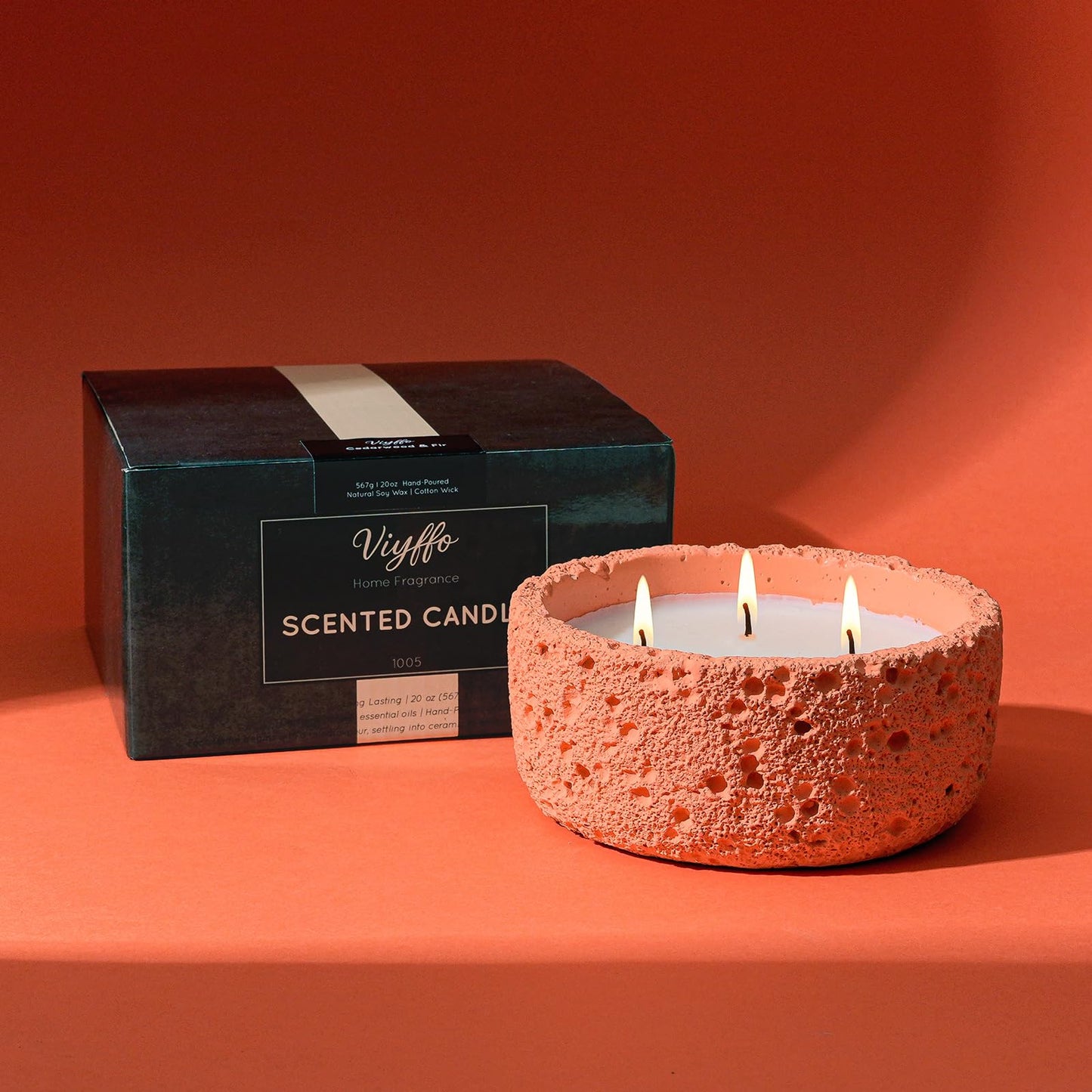 Viyffo 20oz Large Scented Candle – Vanilla Dreamscape & Pumpkin Spice, 3 Wick Non Toxic Soy Candles for Women, Warm Orange Ceramic Jar, Luxury Home Fragrance, Elegant Décor & Premium Gift