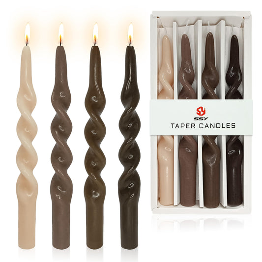 Unscented Spiral Taper Candles Sticks 10'' Gradient Coffee Colored Candle Sticks 4 PCS Twisted Candle for Home Decor Kitchen Decor Wedding Decorations
