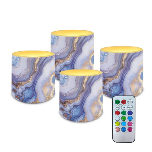 NETILGEN Purple Blue Marble 4 Packs LED Battery Powered Candles with Timer Remote Control Flameless Candles Color Changing Realistic Candles for Home Decor