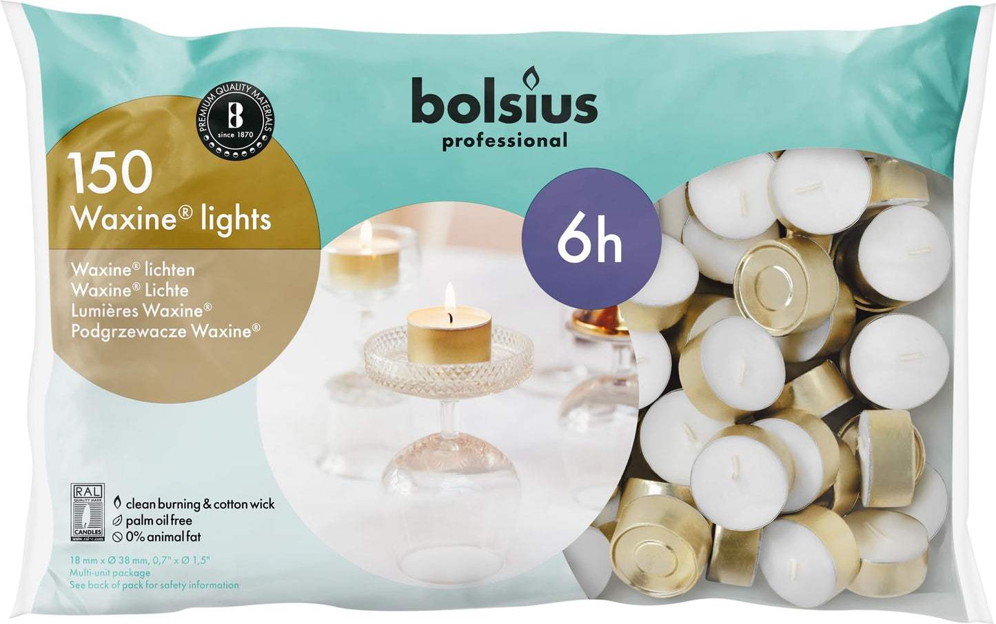BOLSIUS Gold Unscented Tealight Candles, 150 Count - Long Lasting, Smokeless Wax, Cotton Wicks, 6 Hour Burn - Ideal for Parties, Weddings, Home Decor