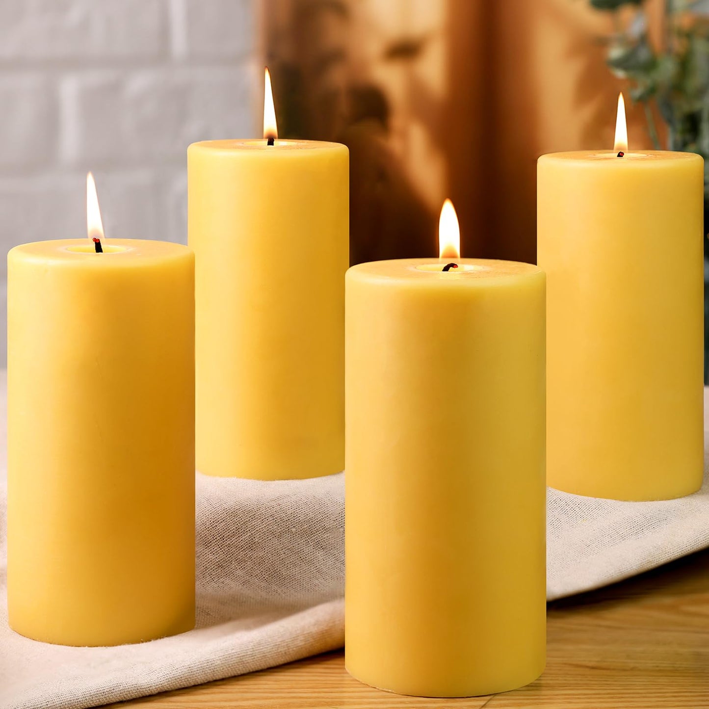 Natural Beeswax Candles Pillar 3x6 Inch, 4 Packs, Large Pure Beeswax Pillar Candles for Emergency Prayer Home Decor, 100 Hours Long Burning Time Bees Wax Candle for Relax, Smokeless & Dripless