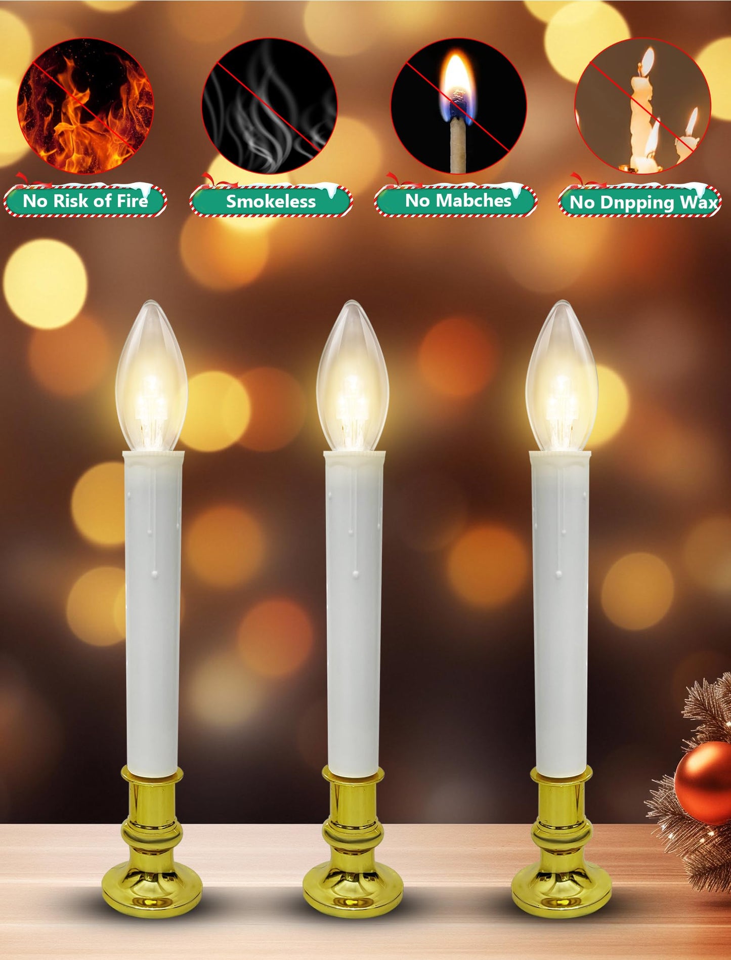 Xingzd 4 Pack Battery Operated LED Window Candles with Timer 6-18h, 7.75" Flameless Candle Lamp with 4 Suction Cups & Gold Holders & C26 Clear Bulbs for Christmas Holiday Decoration