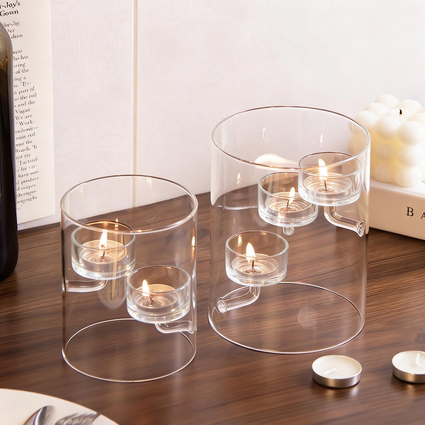 Maimeili Glass Candle Holder Hurricane Crystal Decorative Candle Fits Standard Tealight for Table Wedding Dinning Centerpieces Party Supplies Home Decor